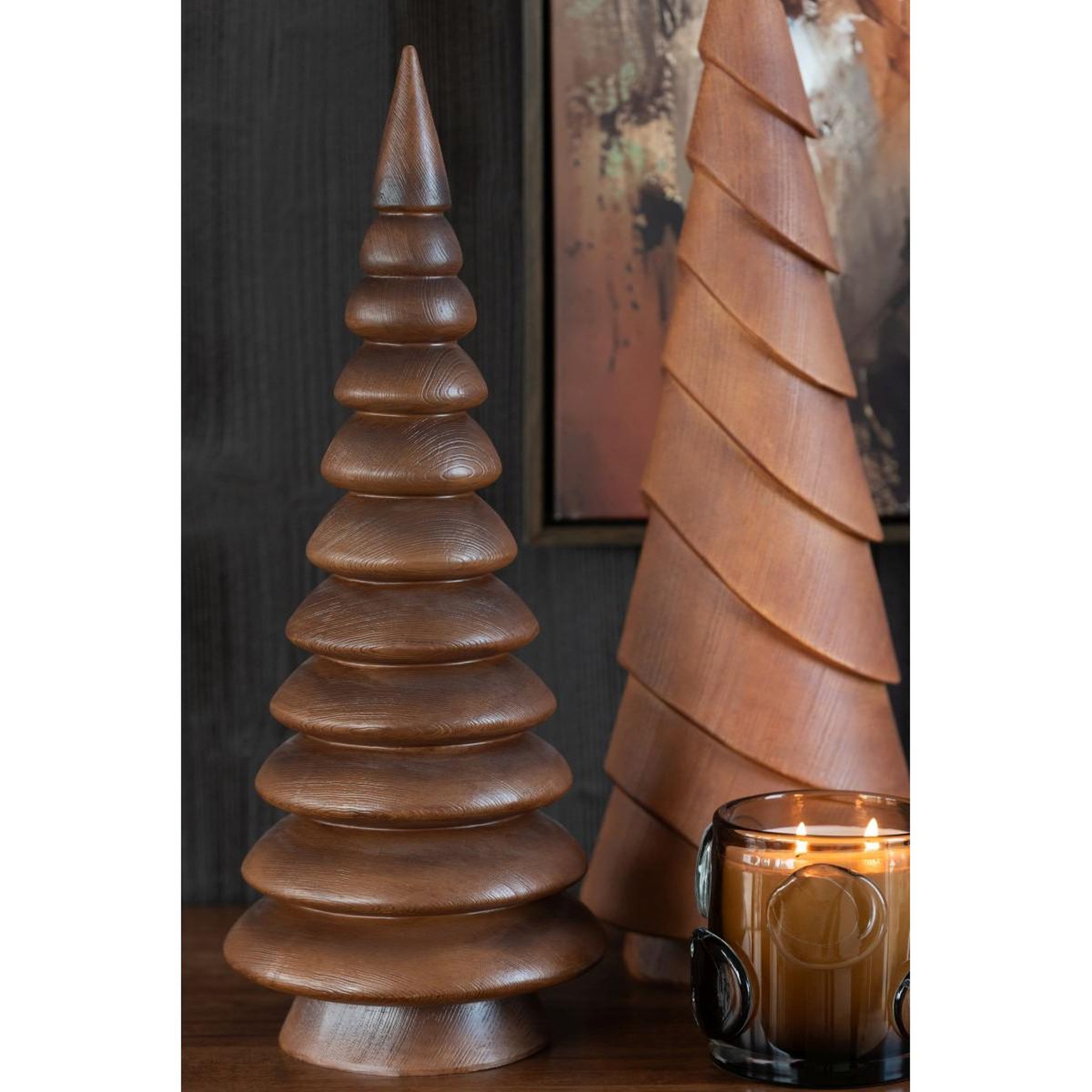Voir la diapositive 2 : J-LINE Pin déco en résine  imitation bois  49cm marron foncé