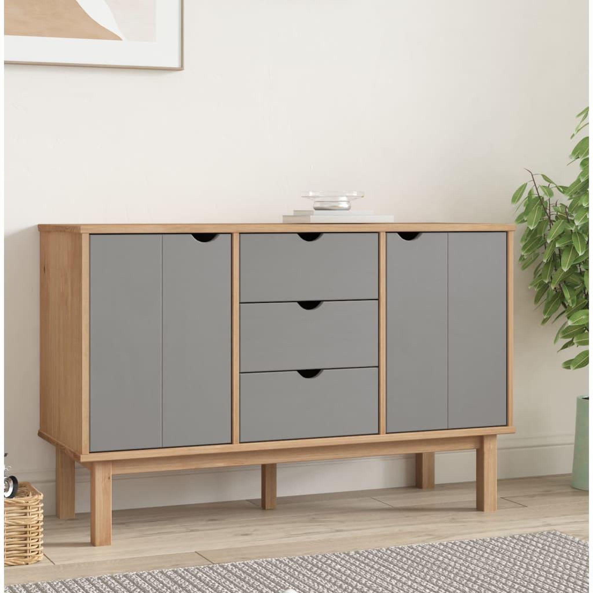 Voir la diapositive 1 : VIDAXL Buffet OTTA Marron et gris 113,5x43x73 cm Bois massif pin