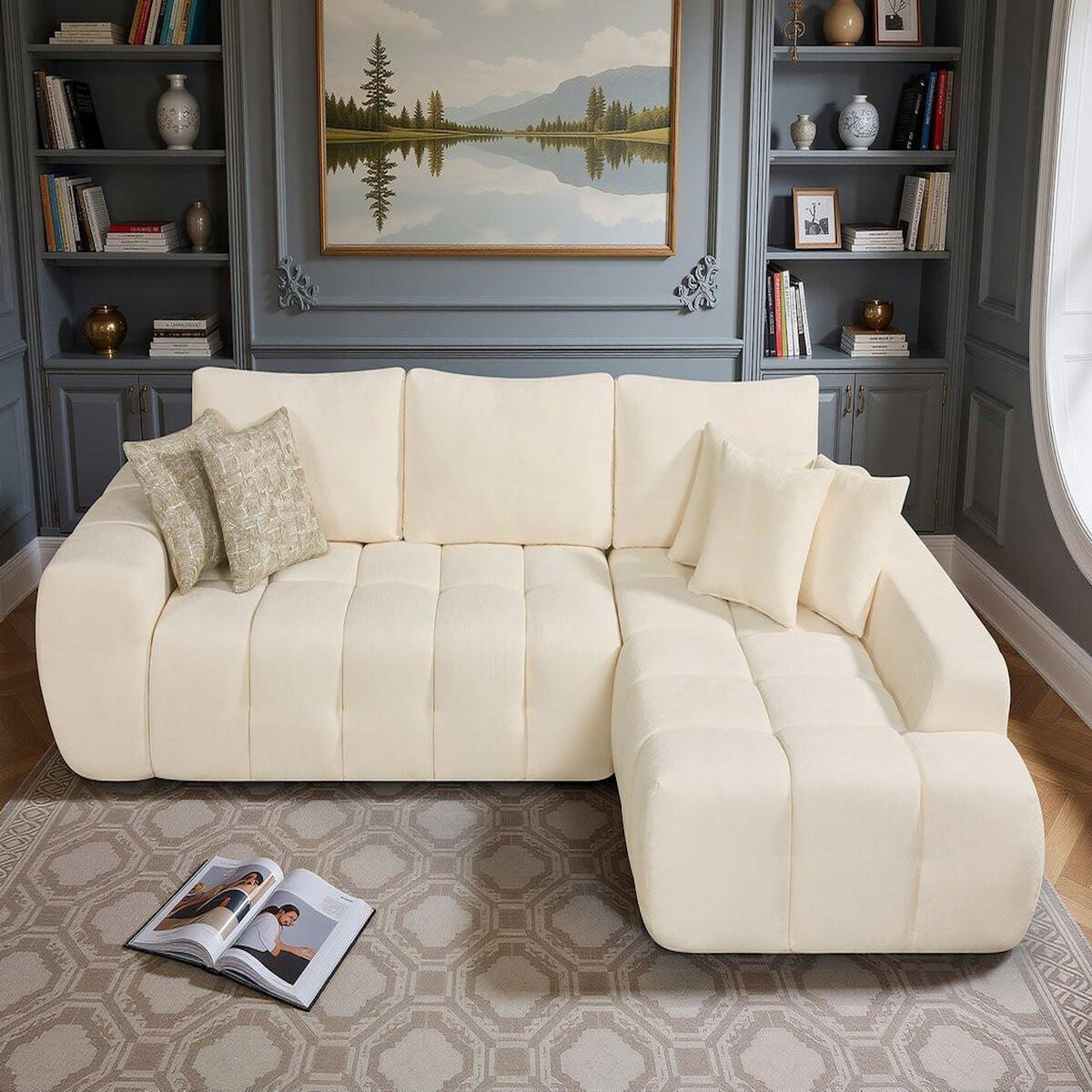 Habitat et Jardin Canapé d'angle droit en tissu style bubble  Sidonie  - 4 places - Beige