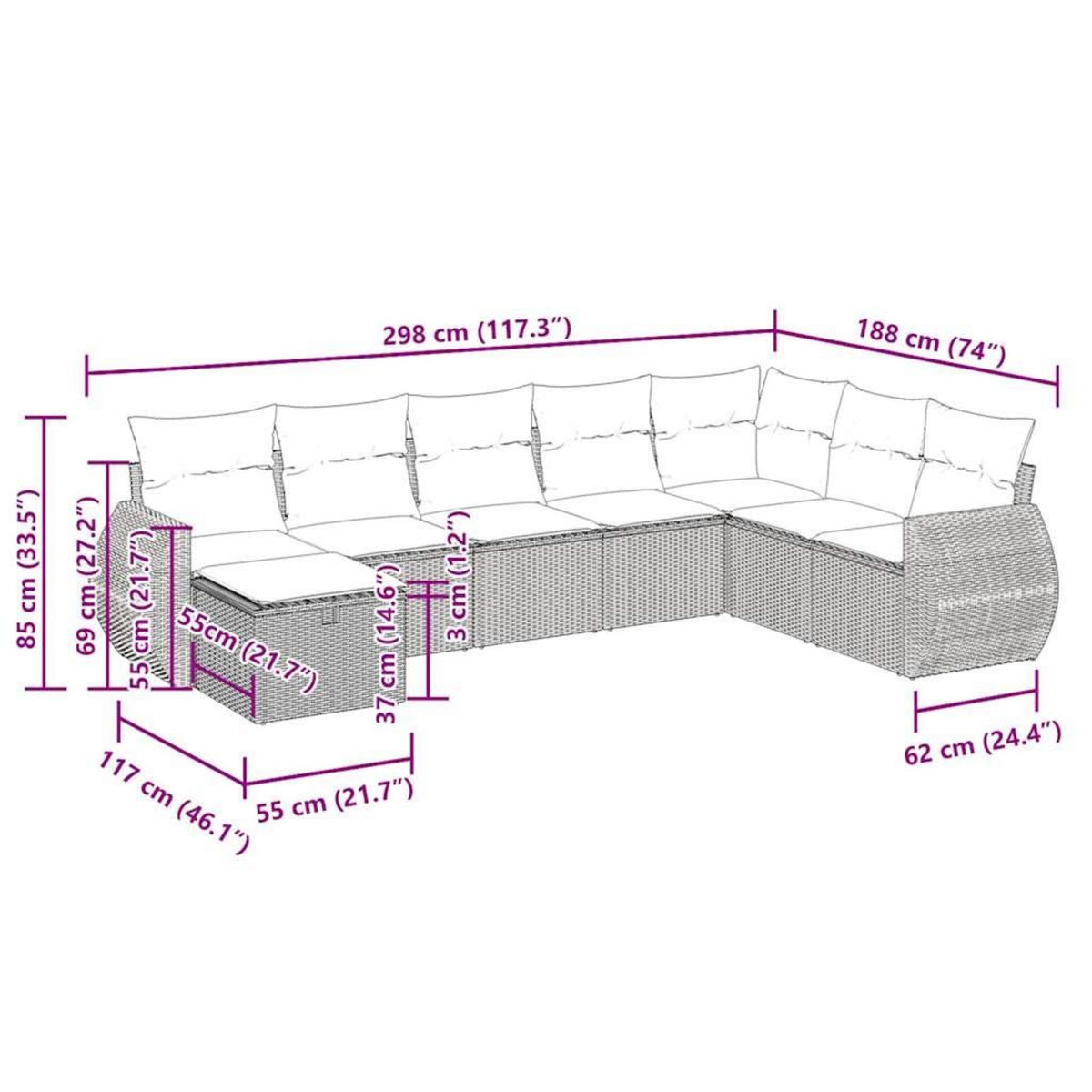 VIDAXL Salon de jardin avec coussins 8 pcs beige resine tressee