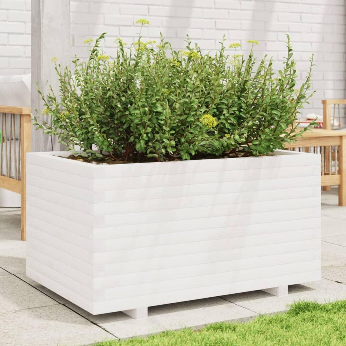 VIDAXL Jardiniere blanc 90x60x49,5 cm bois de pin massif