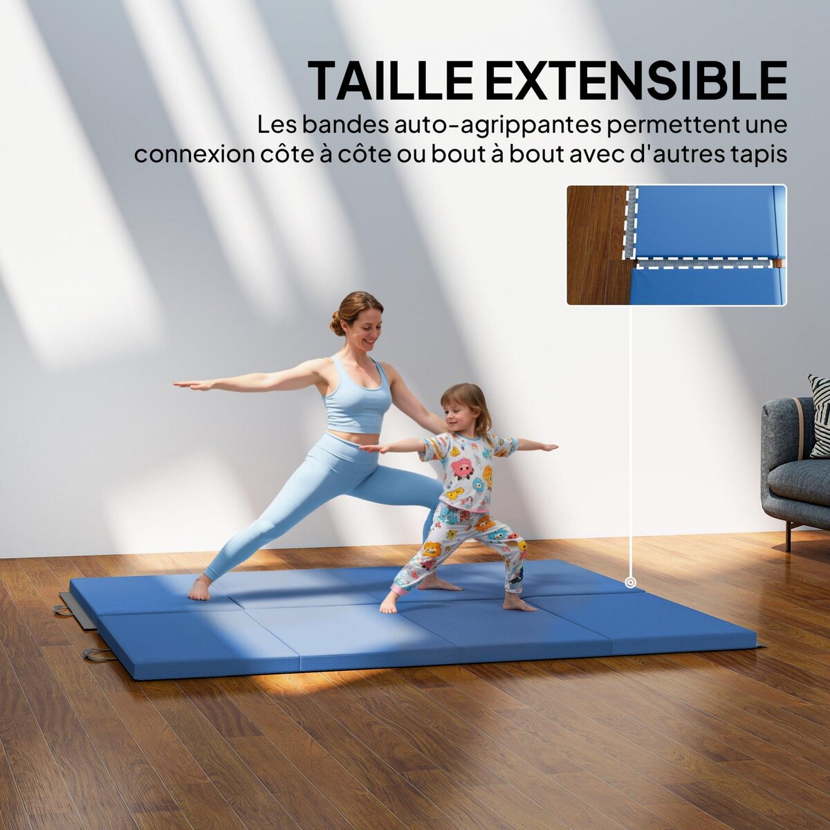 HOMCOM Tapis de gym yoga fitness pliable - poignée - revêtement synthétique - bleu