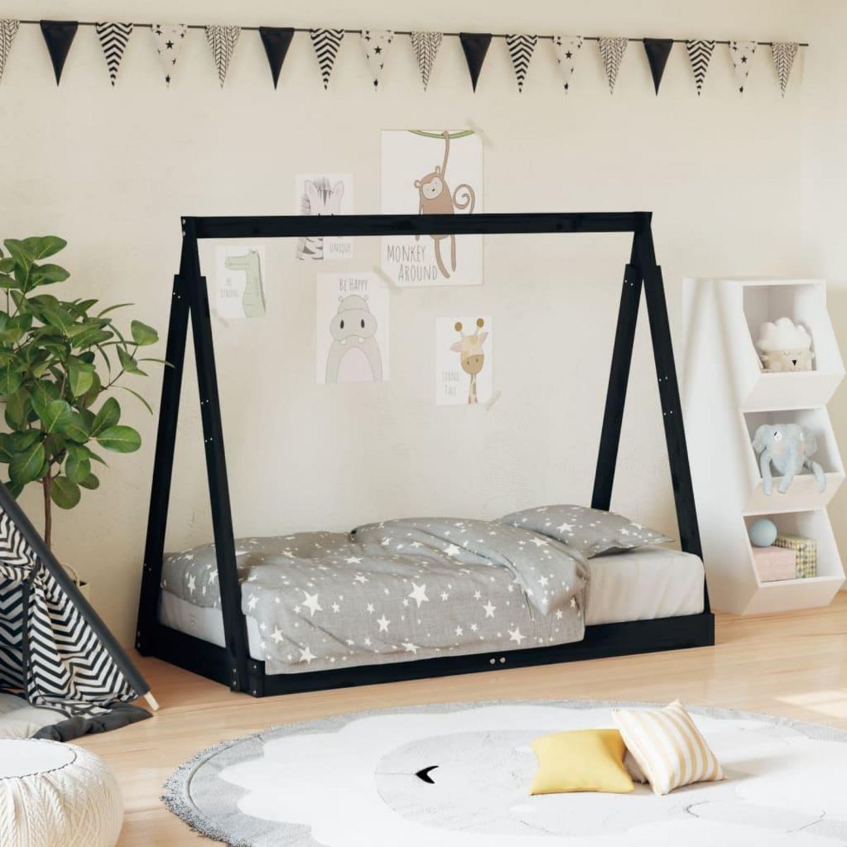 VIDAXL Cadre de lit pour enfant noir 70x140 cm bois de pin massif
