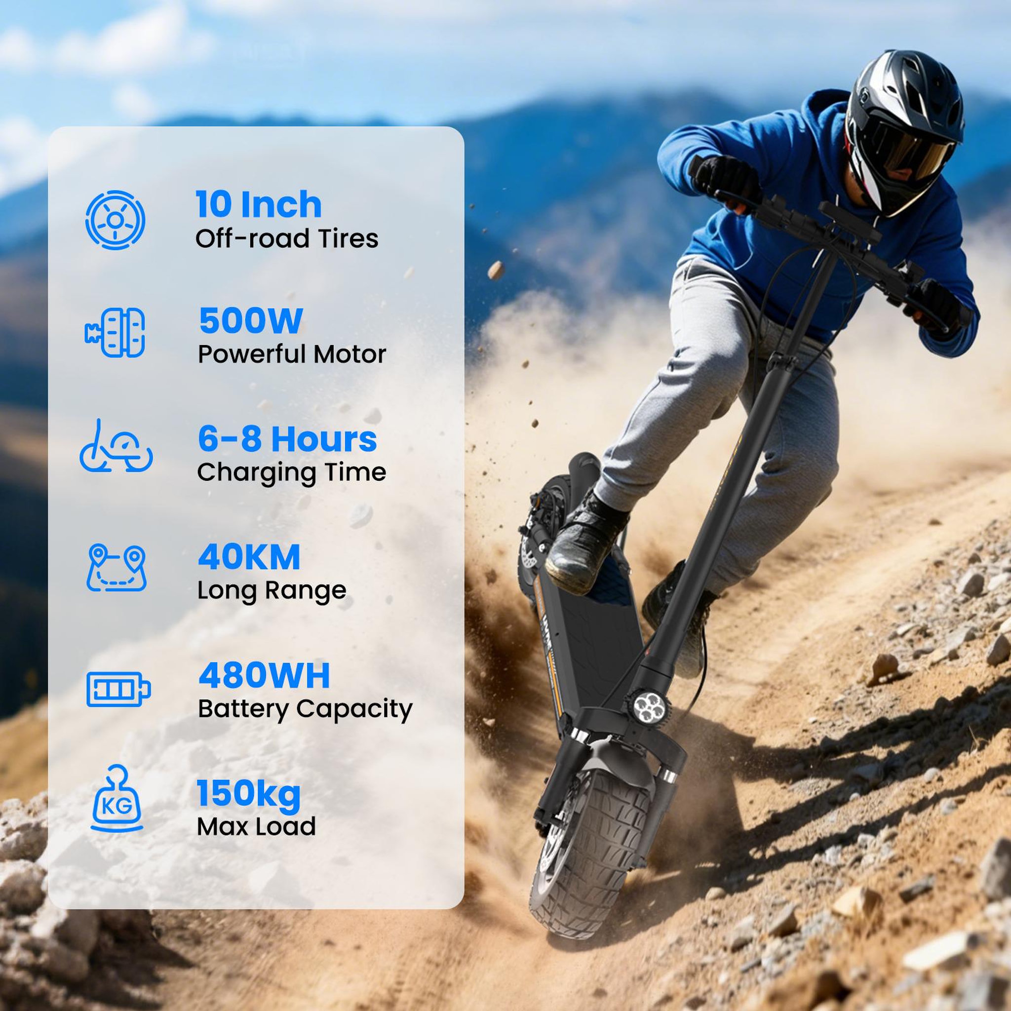 Voir la diapositive 4 : ISCOOTER Trottinette électrique iScooter W9Air – 10 pouces, batterie 48 V 10 Ah, autonomie de 40 km