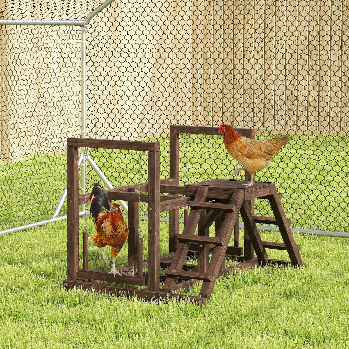 PAWHUT Balançoire - perchoir pour poule, échelles - aire de jeu chicken activity - dim. 82 x 60 x 75 cm - bois cèdre verni