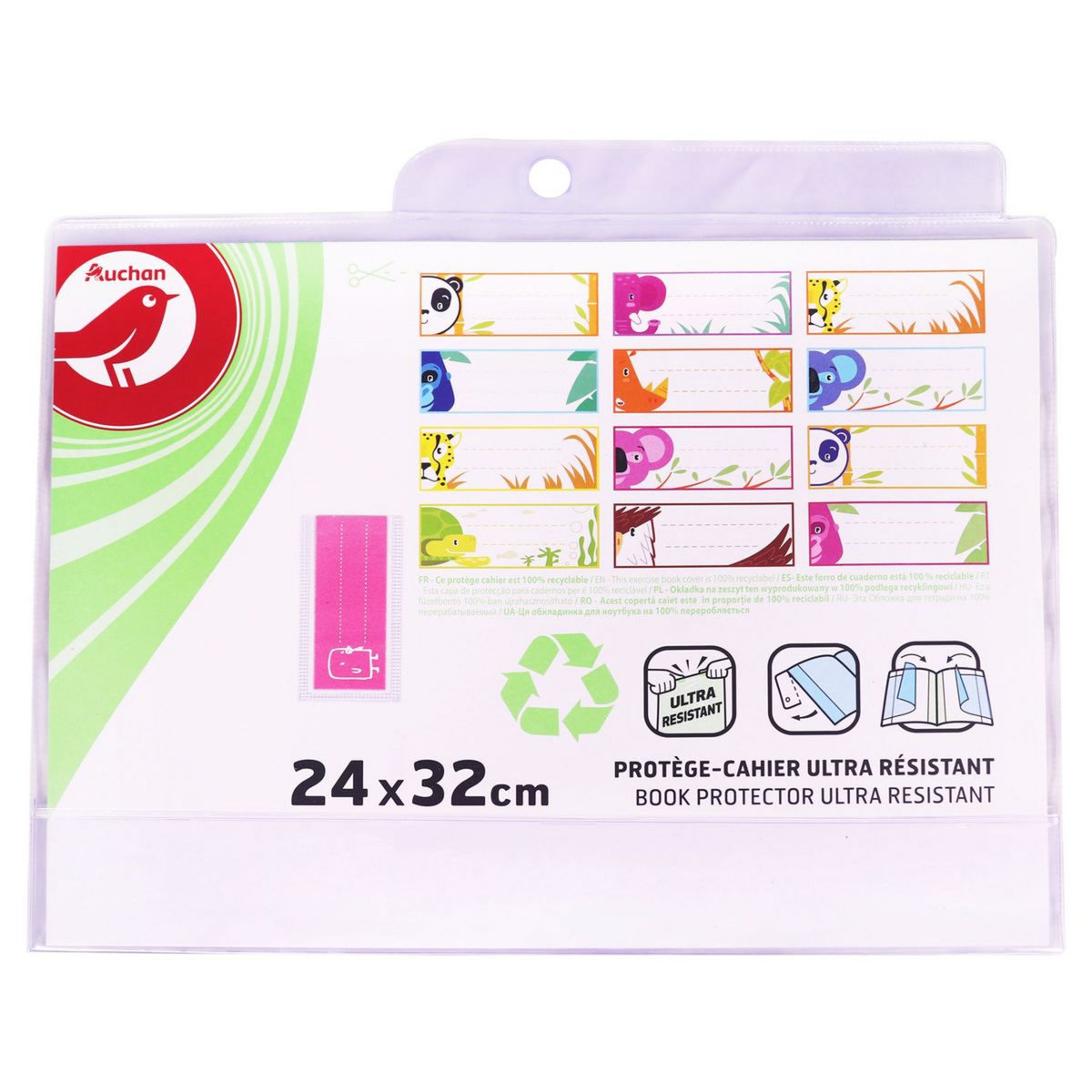 AUCHAN Protège cahier 24x32cm avec rabats Premium incolore