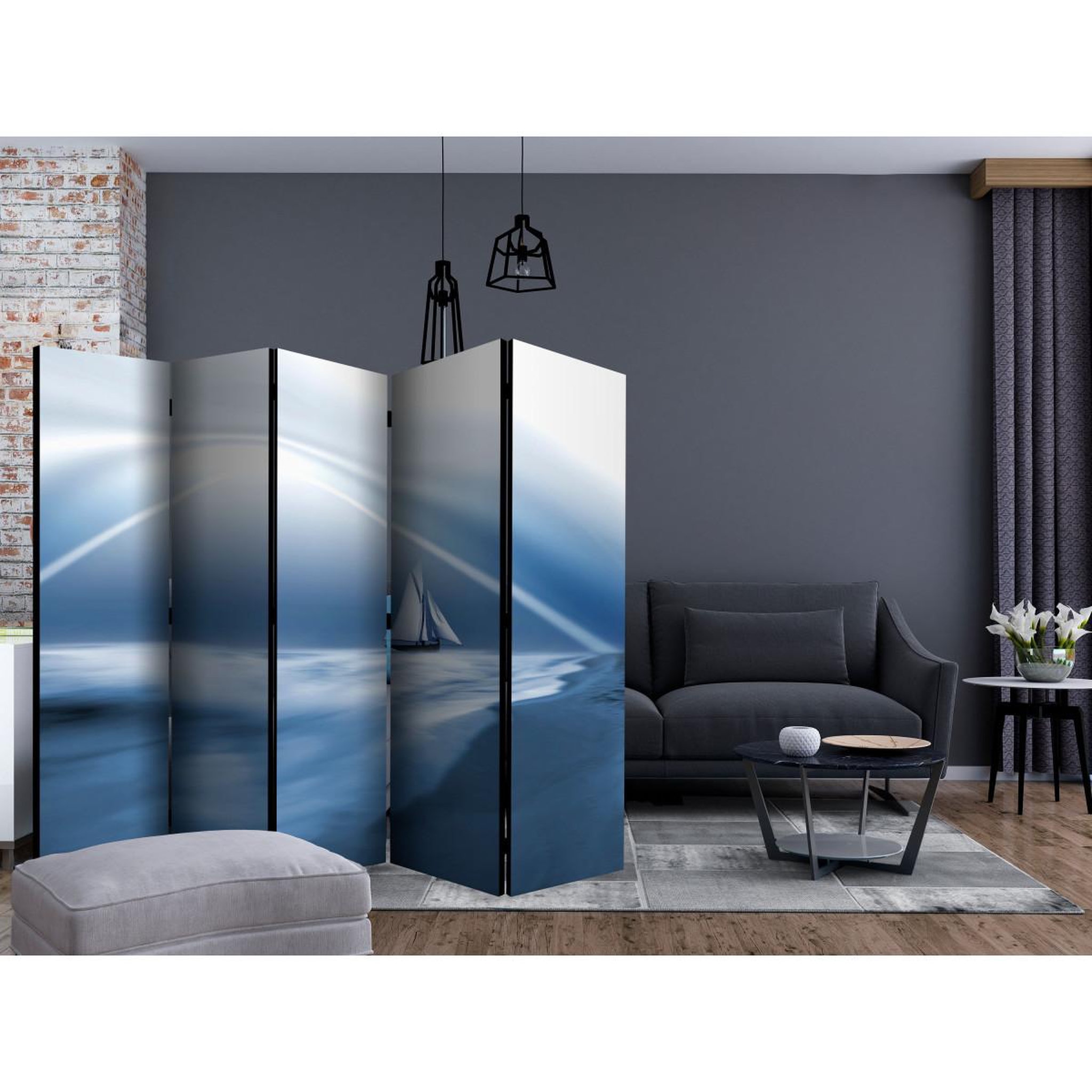 Voir la diapositive 2 : Paris Prix Paravent 5 volets  lonely sail drifting  172x225cm