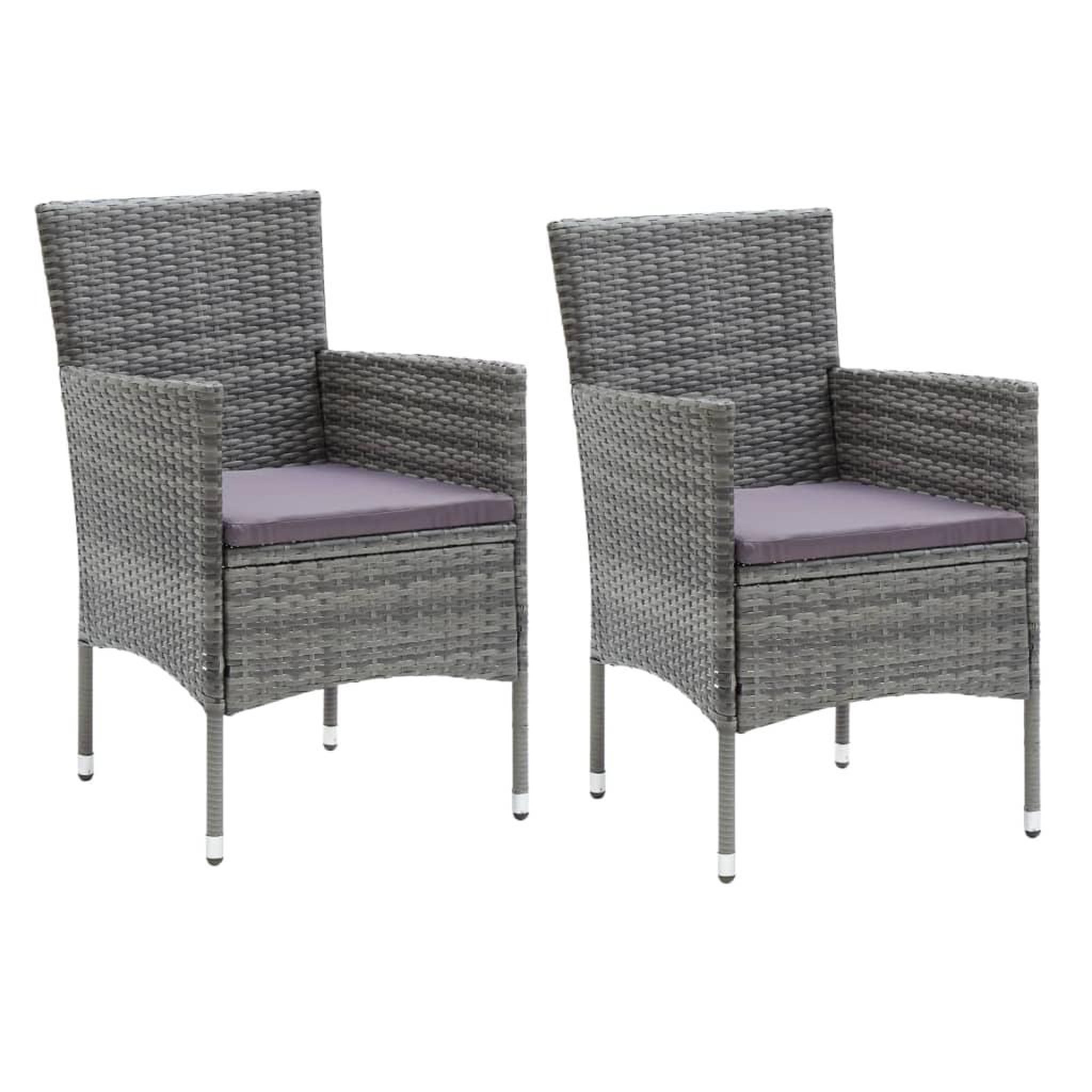 Voir la diapositive 3 : VIDAXL Ensemble a manger de jardin coussins 3pcs Resine tressee Gris