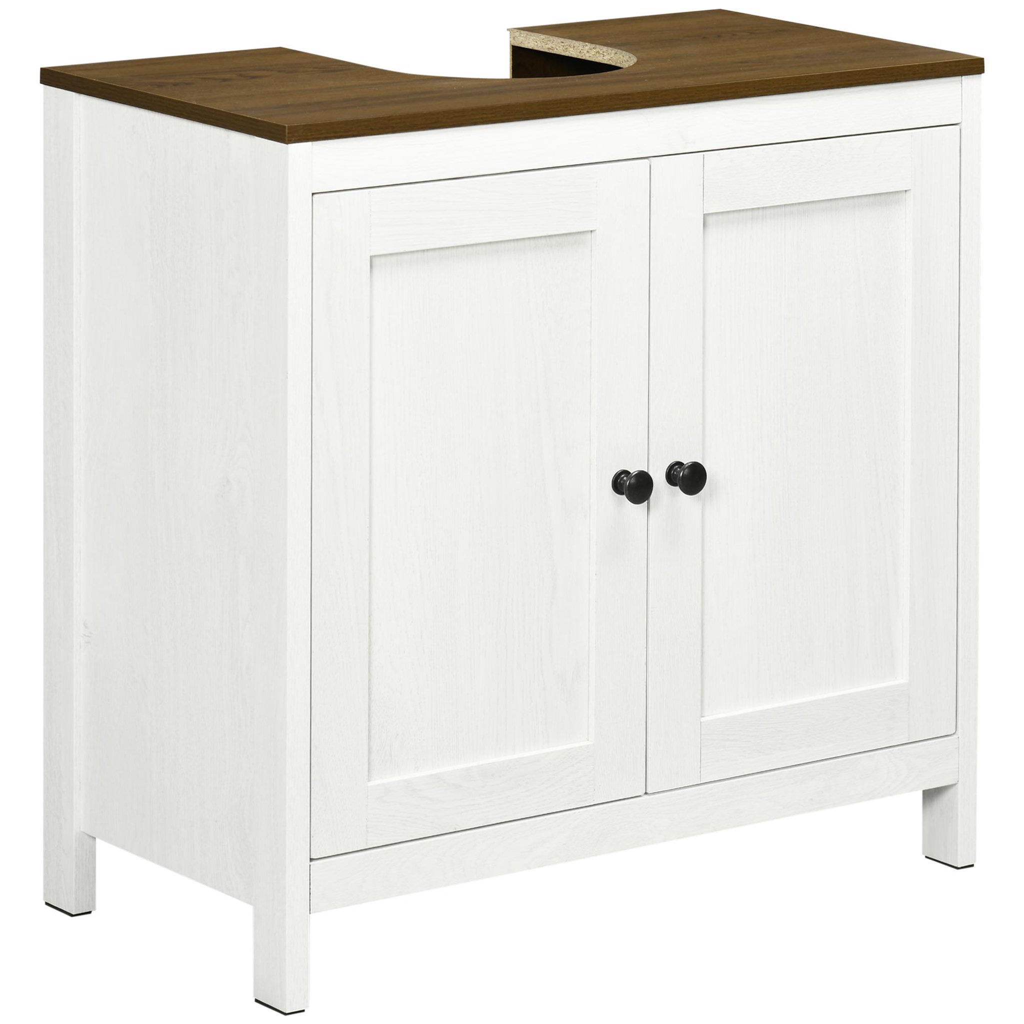 Voir la diapositive 1 : KLEANKIN Meuble salle de bain - meuble sous-vasque - placard 2 portes avec étagère - panneaux blanc aspect bois noyer
