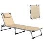 Voir la diapositive 2 : OUTSUNNY Bain de soleil transat pliable grand confort dossier réglable multi-position tétière alu. textilène beige