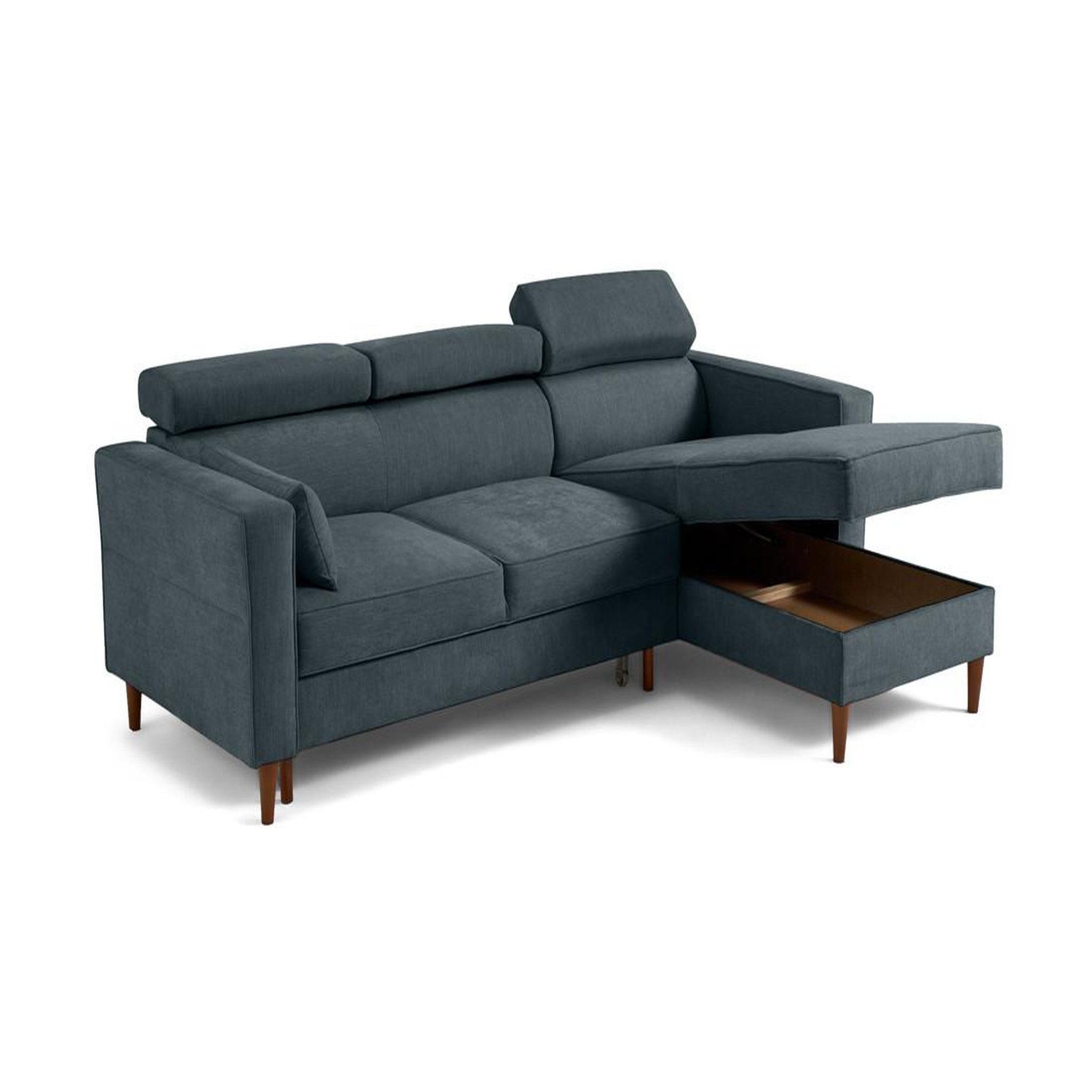 Voir la diapositive 3 : BEST MOBILIER Alicante - canapé d'angle réversible convertible avec têtières - coffre - 4 places - en tissu texturé