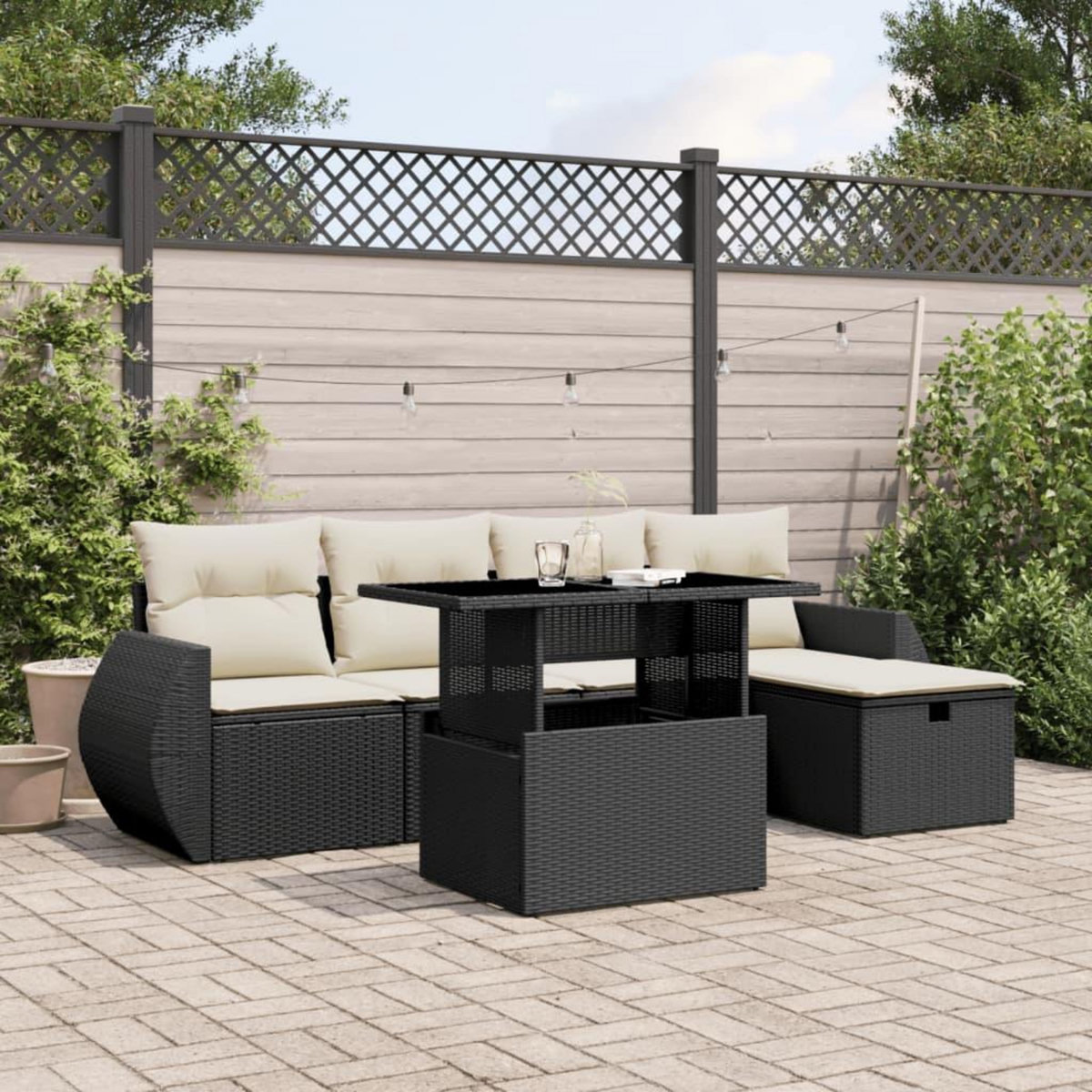 VIDAXL Salon de jardin 6 pcs avec coussins noir resine tressee