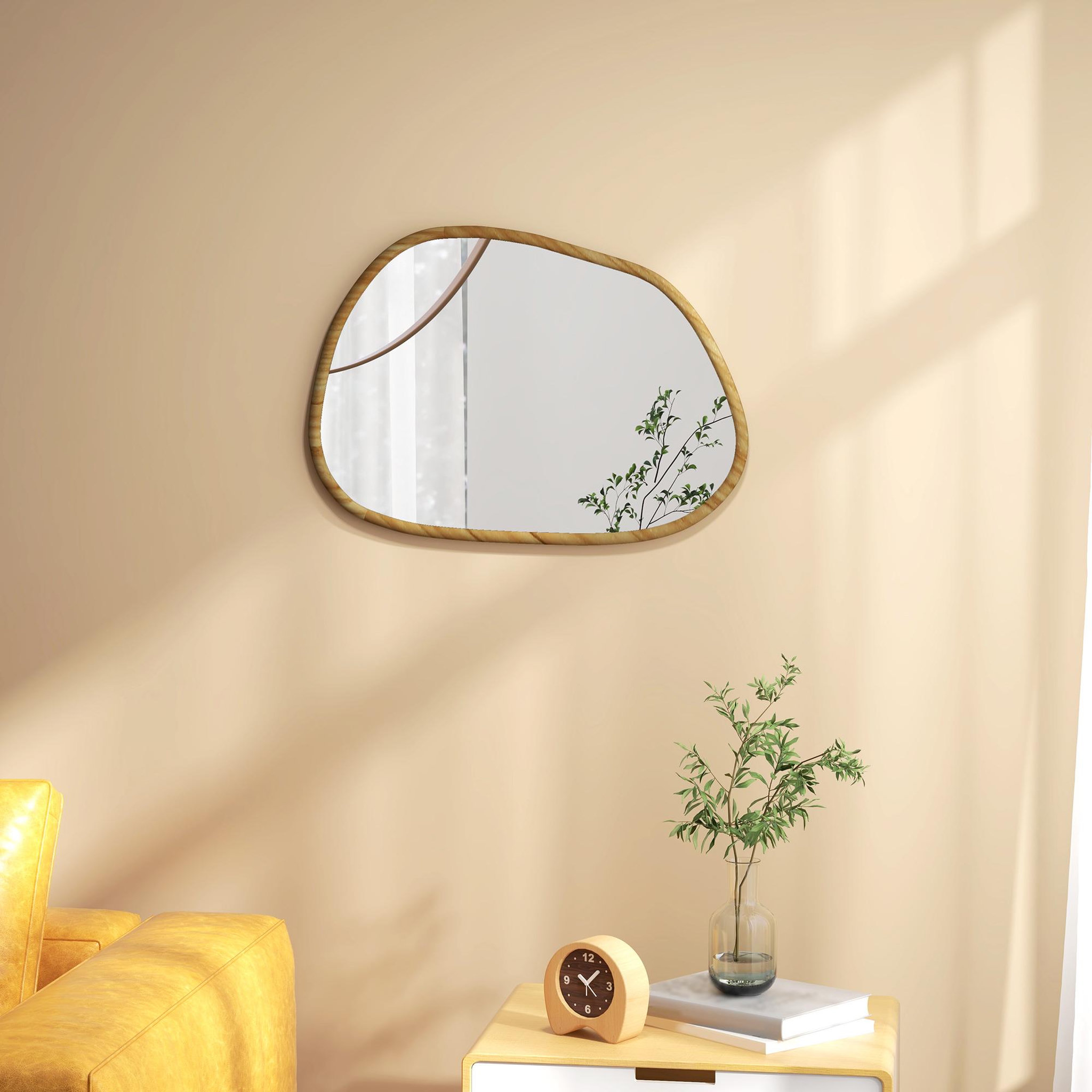 Voir la diapositive 2 : HOMCOM Miroir mural décoratif forme organique dim. 70L x 50H cm cadre bois de pin verni
