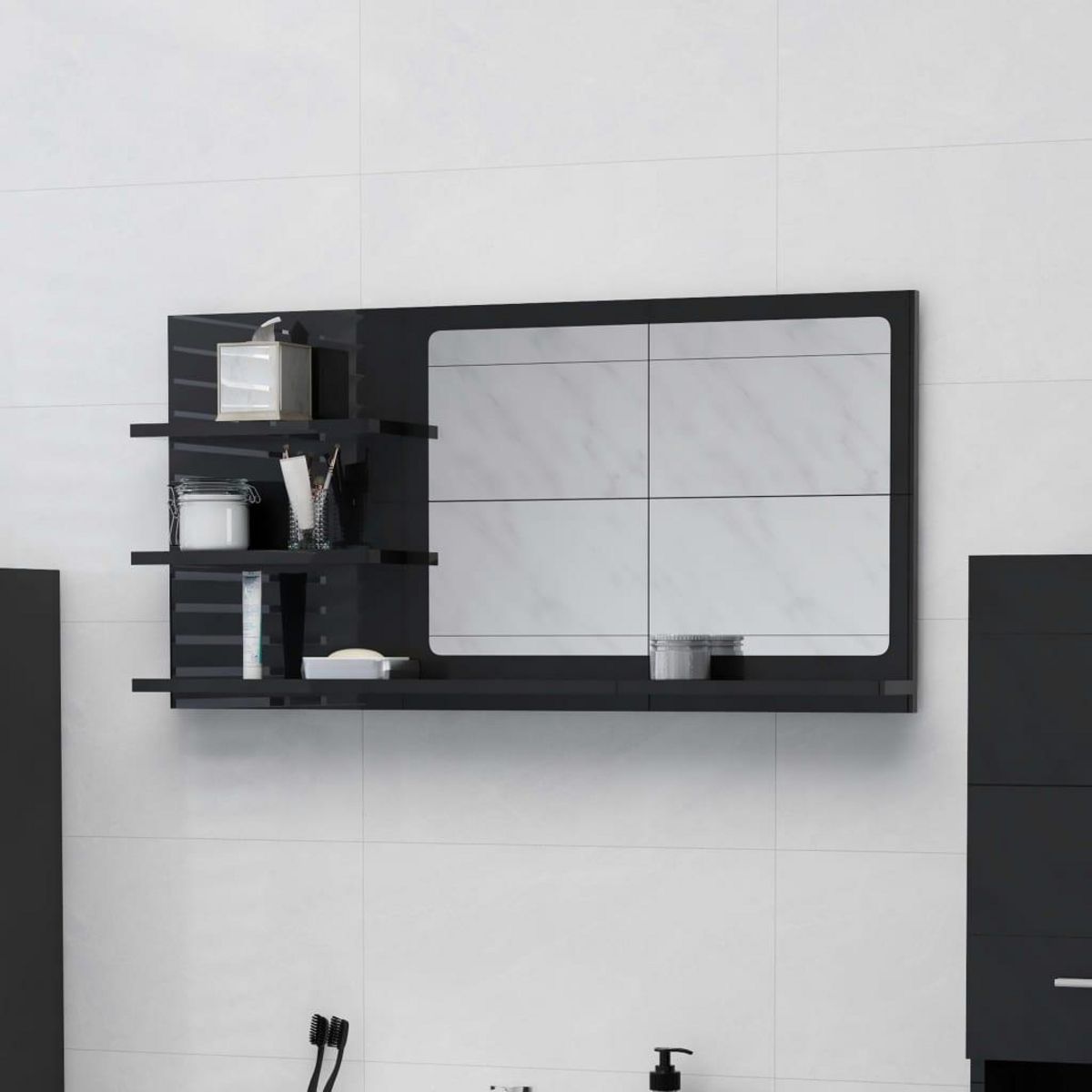VIDAXL Miroir de salle de bain noir brillant bois d'ingenierie