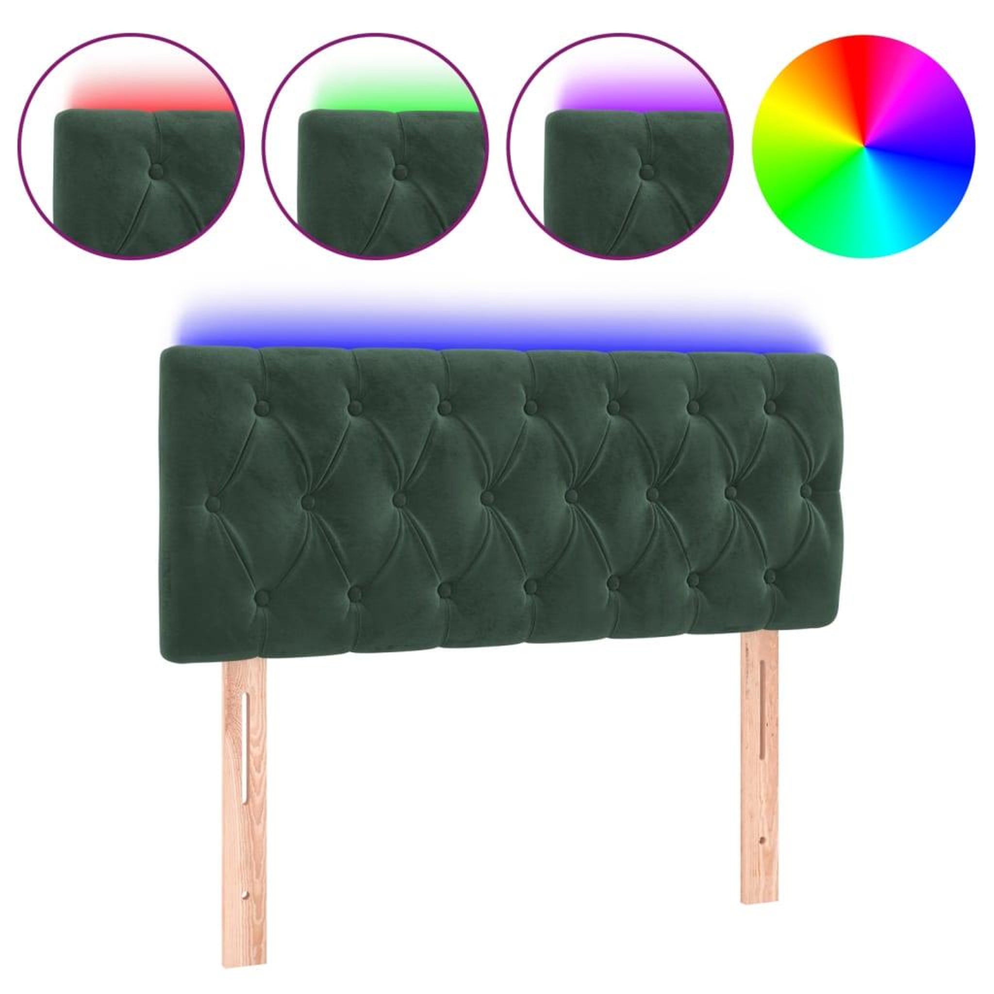 Voir la diapositive 2 : VIDAXL Tete de lit a LED Vert fonce 100x7x78/88 cm Velours