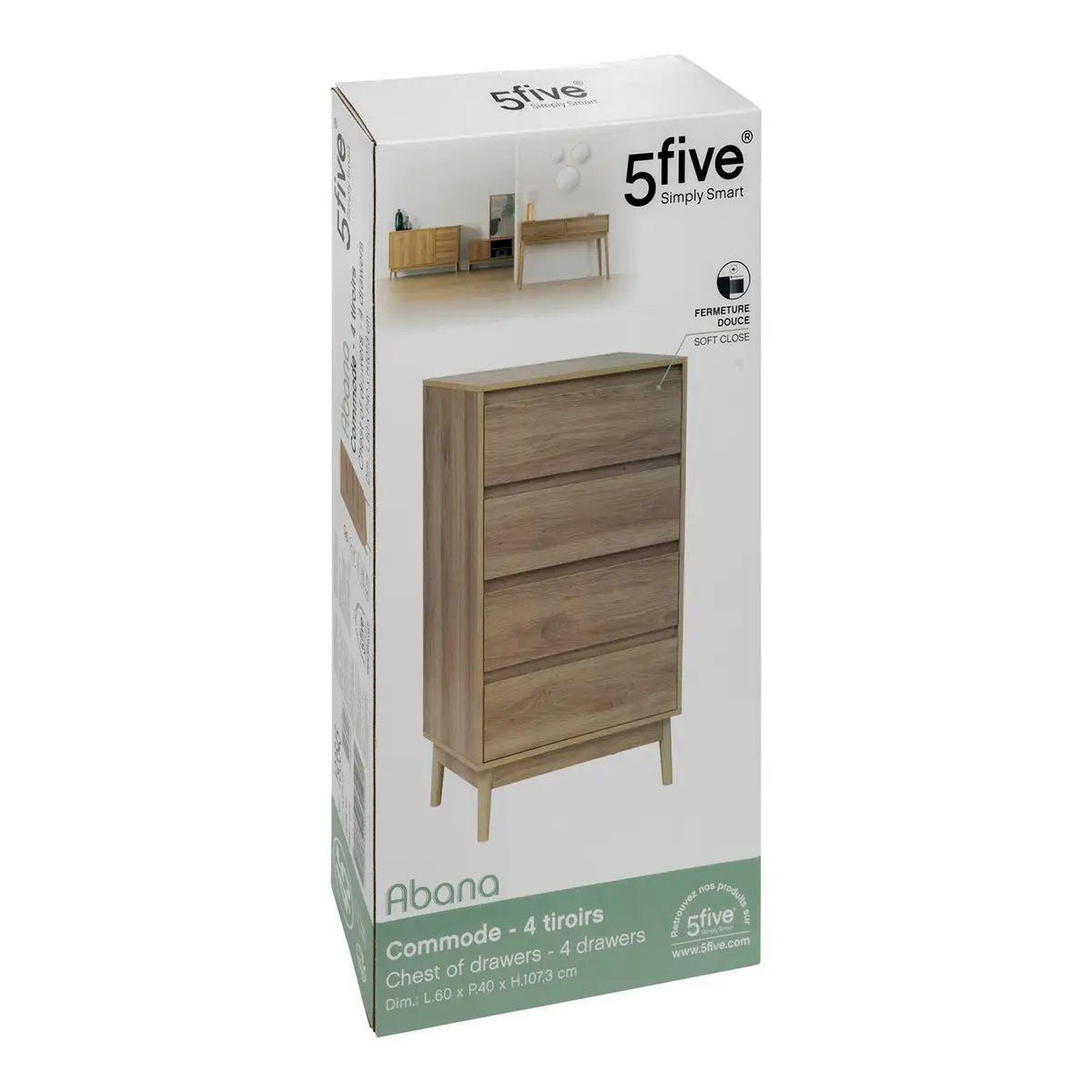 Voir la diapositive 3 : FIVE Commode design 4 tiroirs  abana  107cm naturel