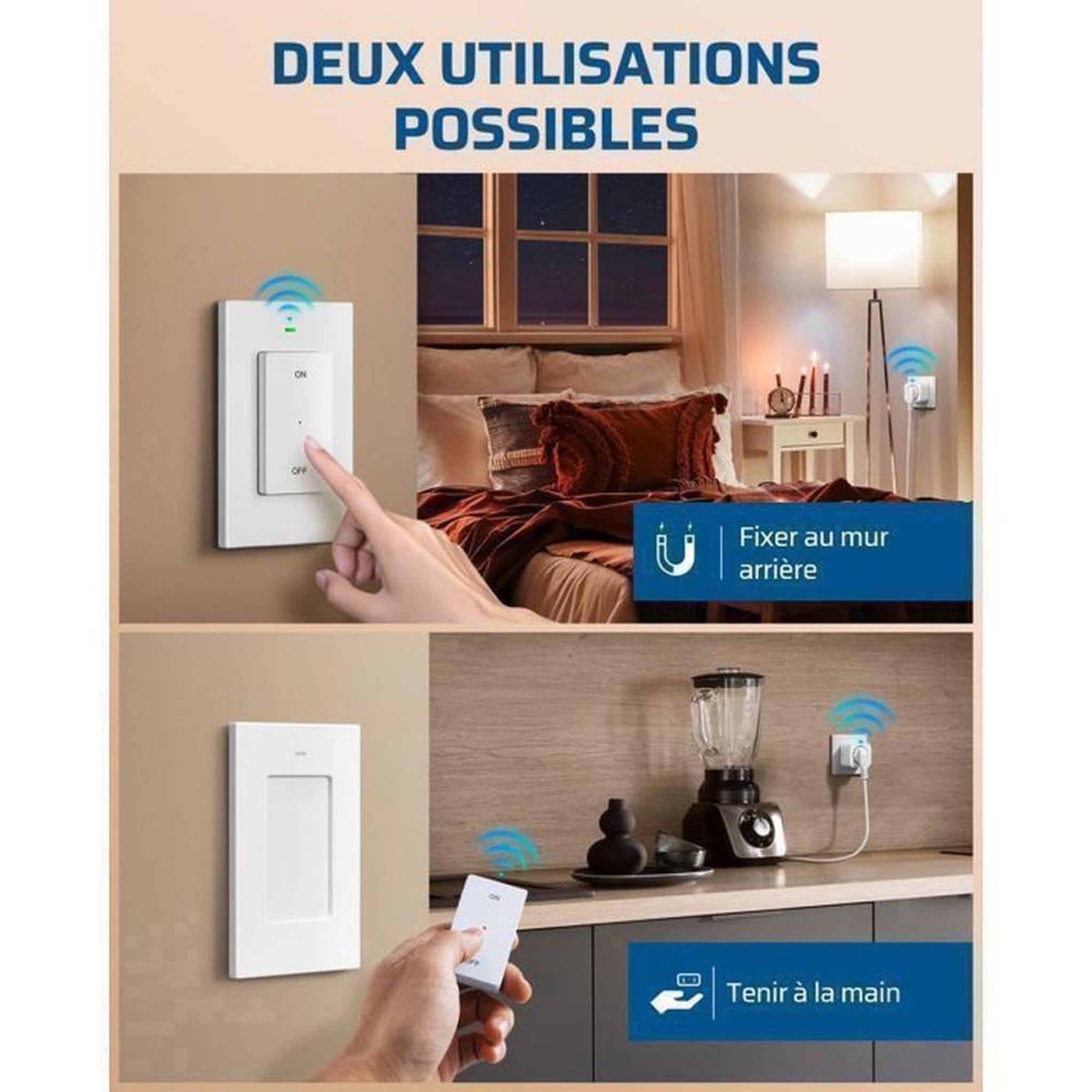 Voir la diapositive 2 : Prise télécommandée RF 16A 3680W avec télécommande amovible, 433,92 MHz, sécurité enfant, blanc