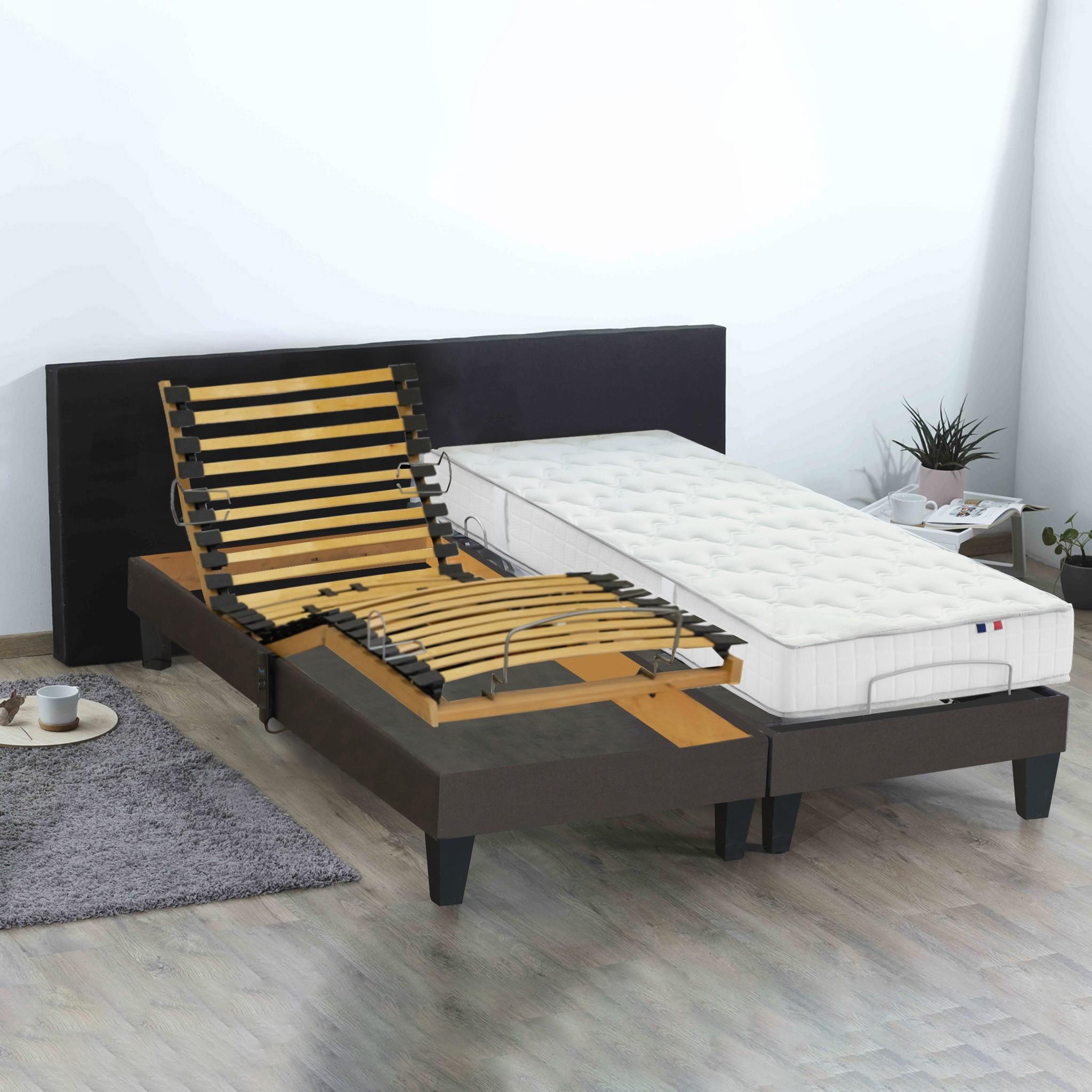 Voir la diapositive 2 : IDLITERIE Ensemble relaxation 100% latex 5 zones + sommier avec réglage fermeté au niveau lombaire 2x90 x 200