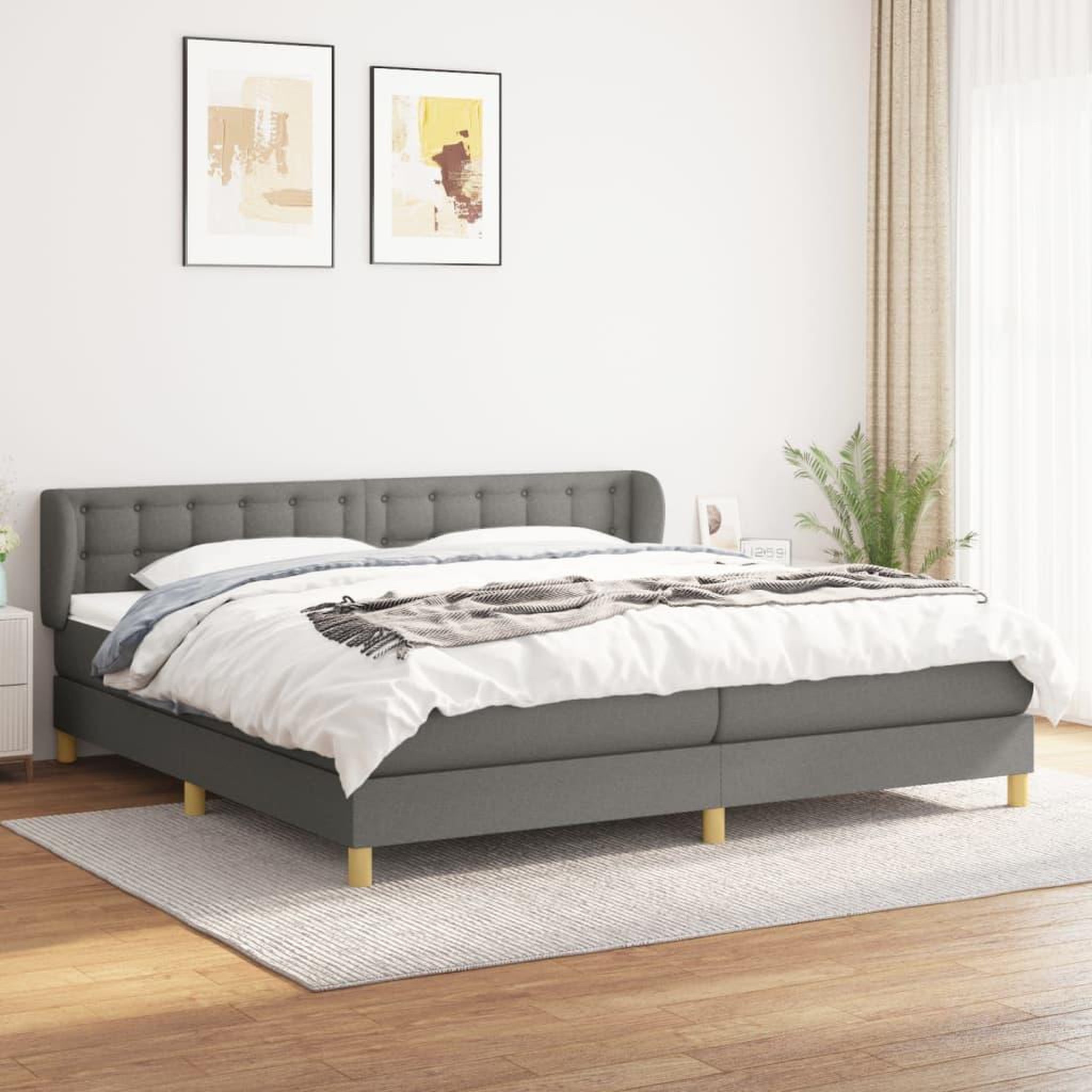 Voir la diapositive 1 : VIDAXL Sommier a lattes de lit avec matelas Gris fonce 200x200cm Tissu