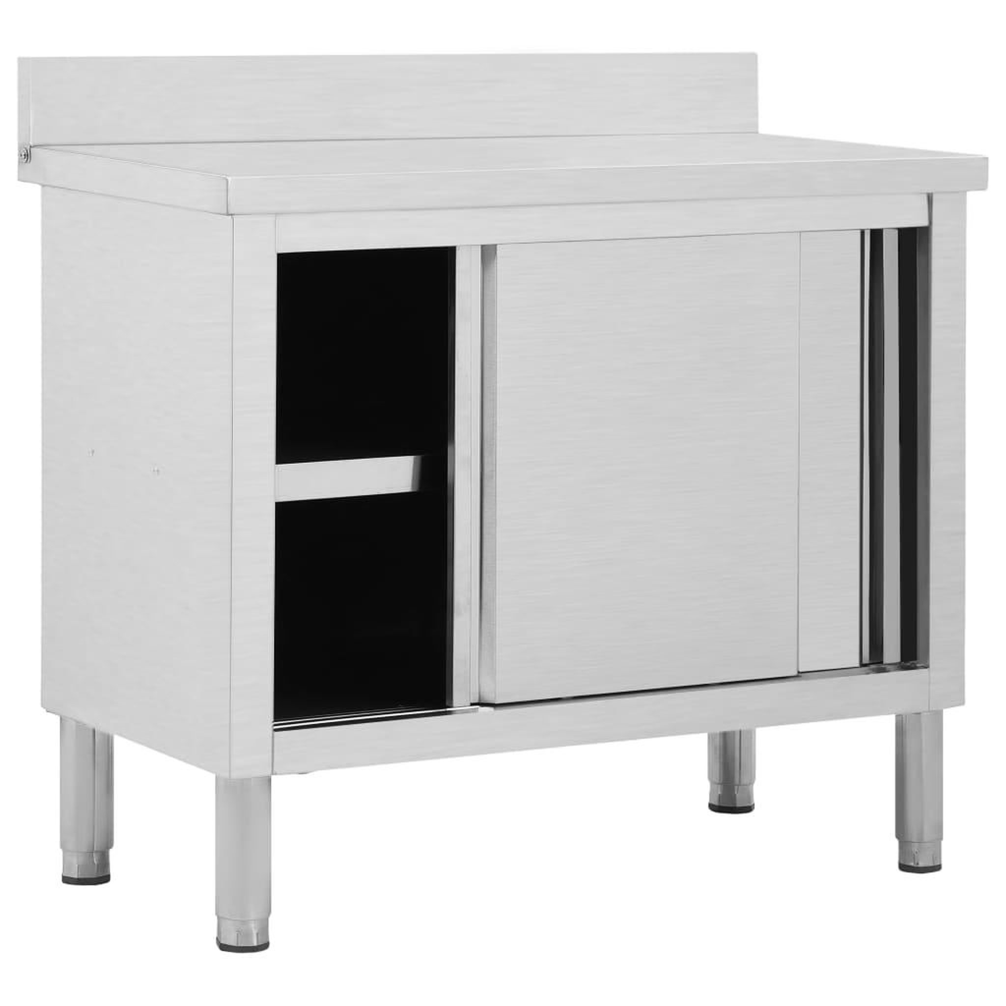 Voir la diapositive 2 : VIDAXL Table de travail avec portes coulissantes 100x50x(95-97)cm Inox
