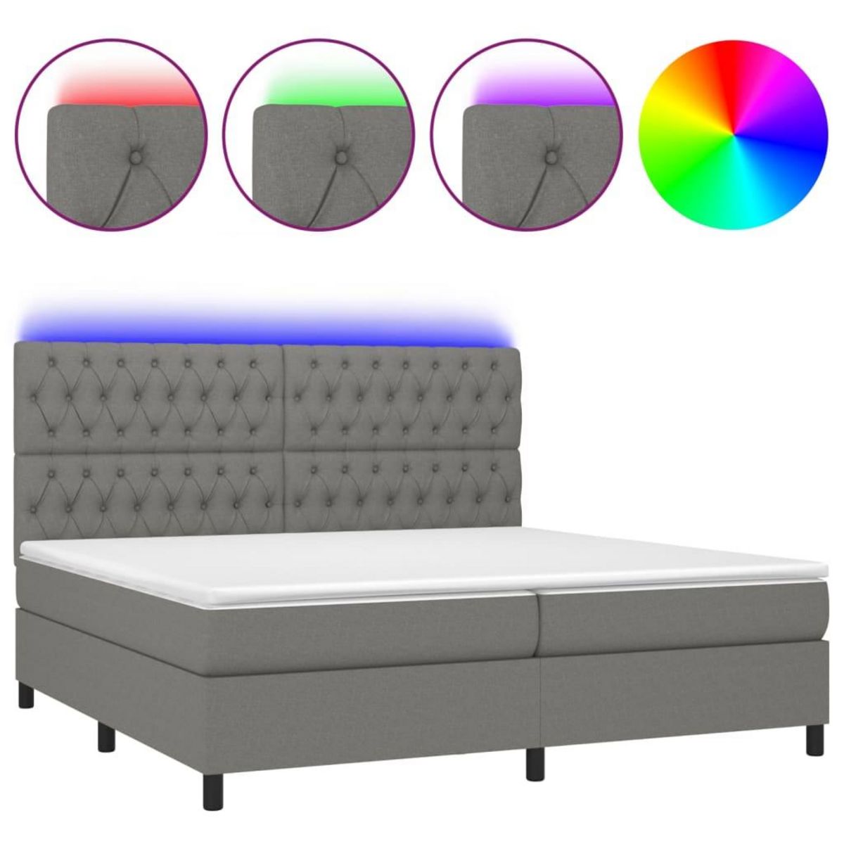 VIDAXL Sommier a lattes de lit et matelas et LED Gris fonce 200x200 cm