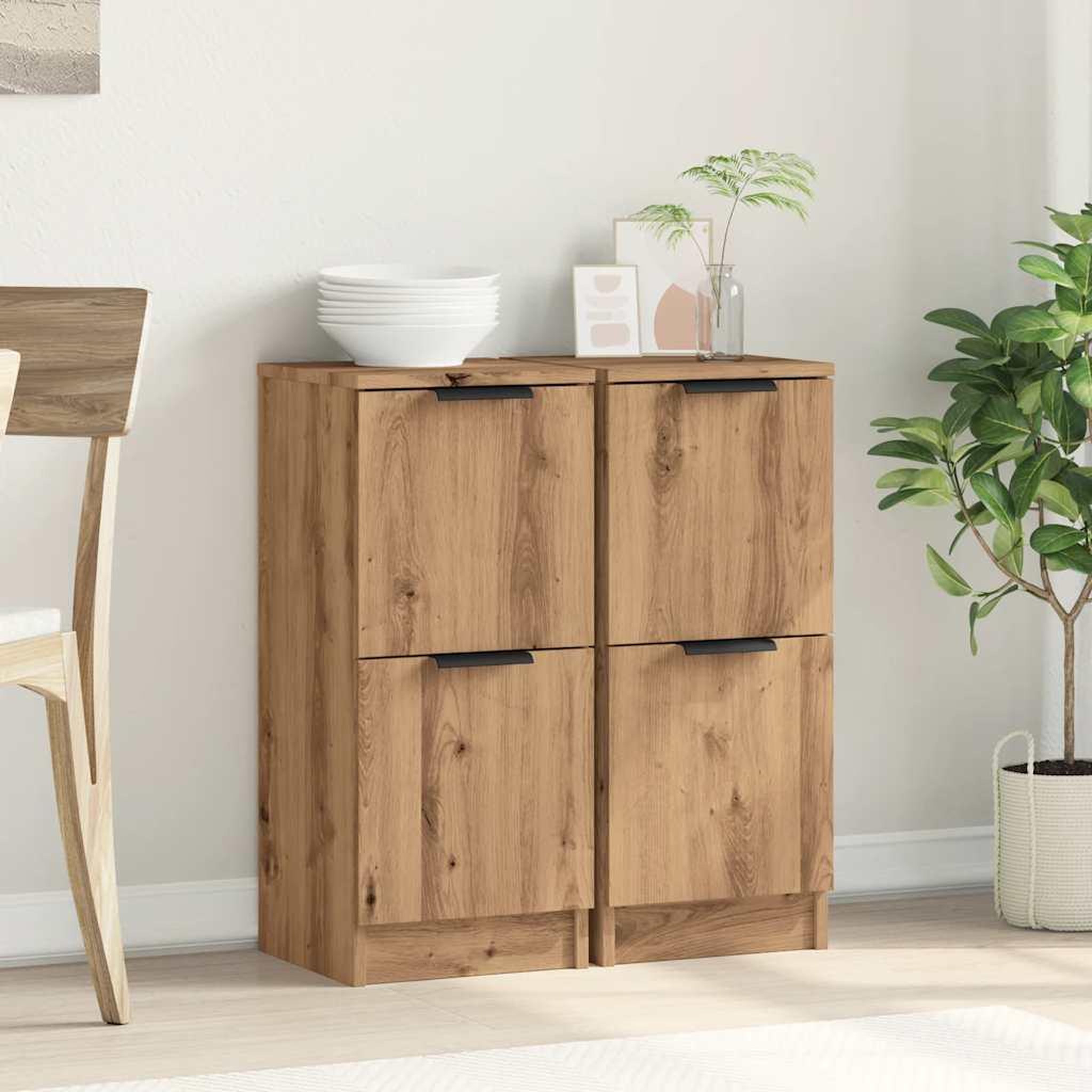 Voir la diapositive 3 : VIDAXL Buffets 2 pcs chene artisanal 30x30x70 cm bois d'ingenierie
