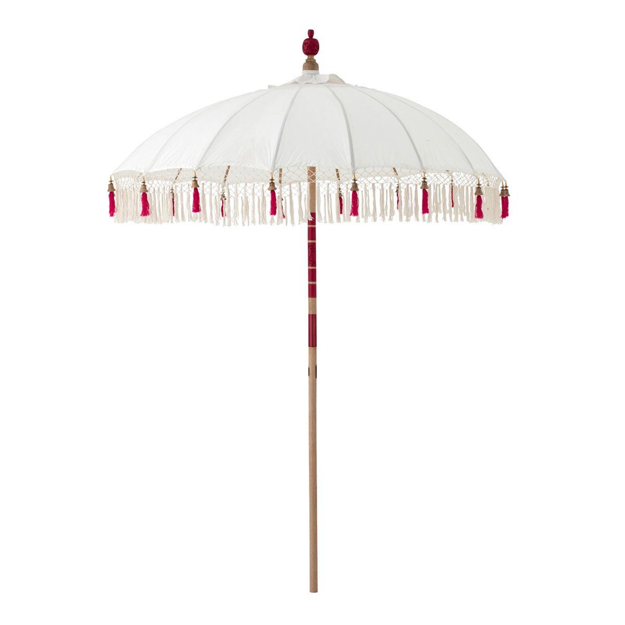 J-LINE Parasol Rond à Franges  Flavie  180cm Écru & Rose