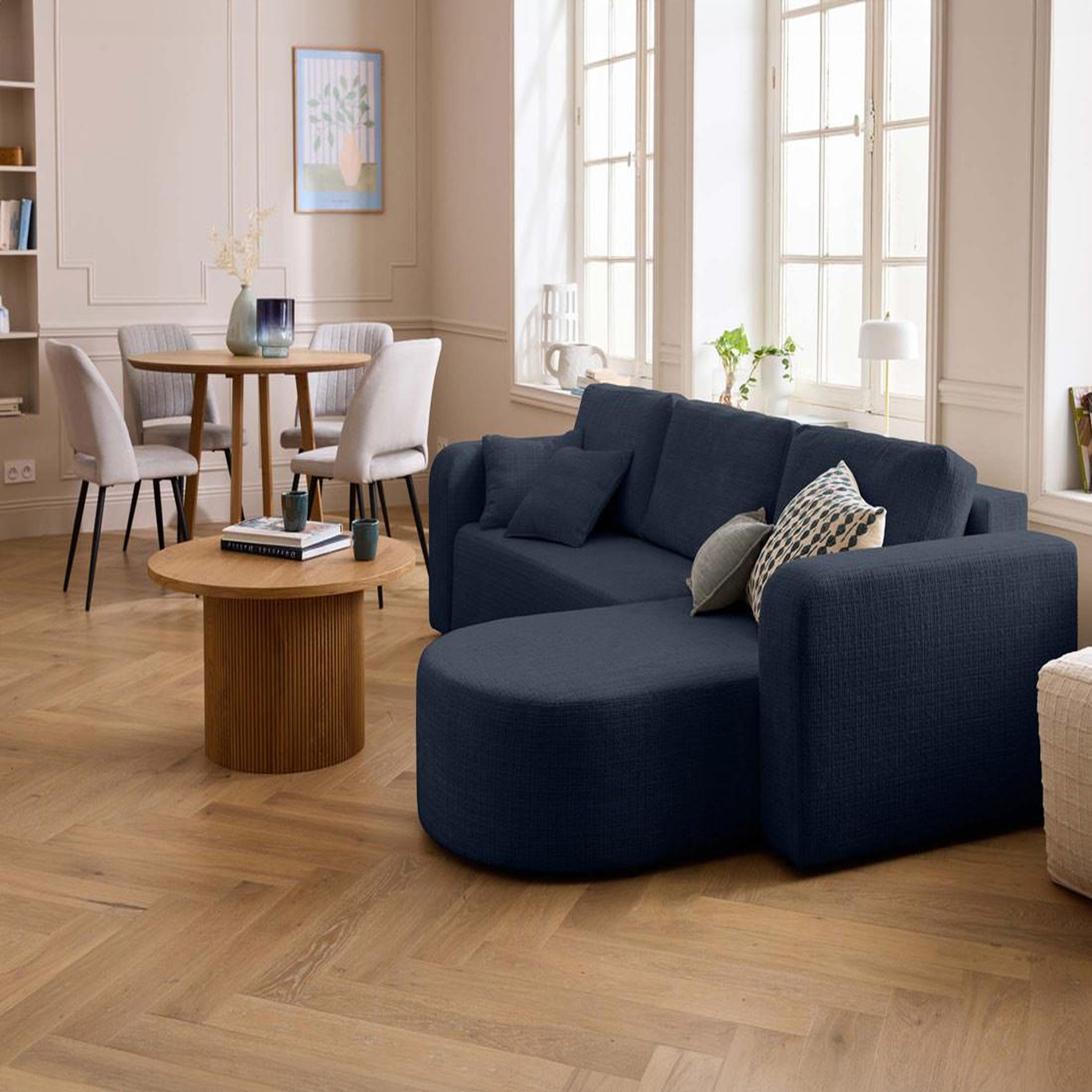 Voir la diapositive 4 : BEST MOBILIER Miro - canapé d'angle réversible - 4 places - convertible avec coffre - en velours texturé