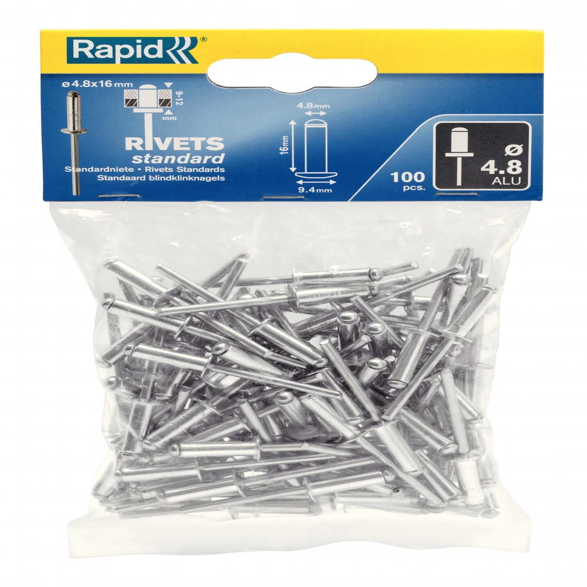 Rapid Lot de 100 rivets aluminium Diam.4.8 x H.16 mm RAPID