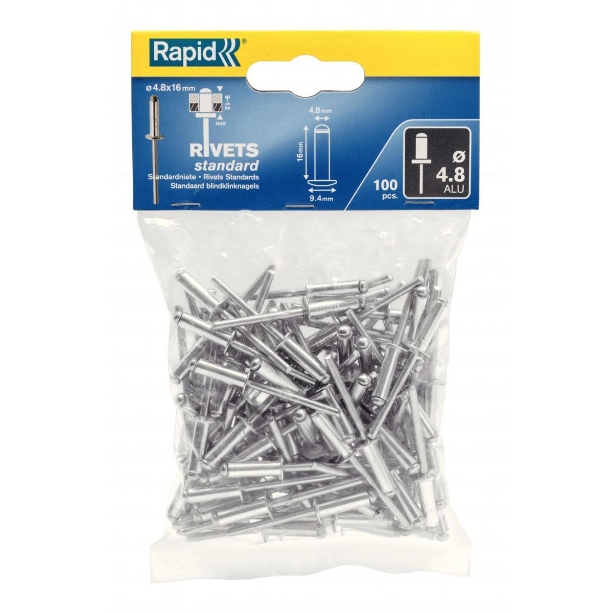 Rapid Lot de 100 rivets aluminium Diam.4.8 x H.16 mm RAPID
