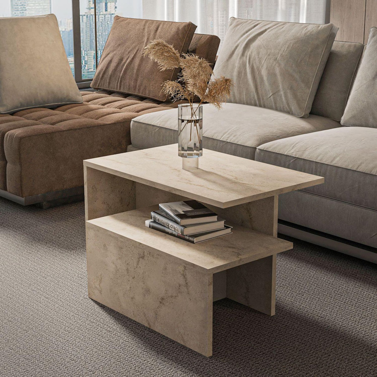 Habitat et Jardin Table gigogne (2 pièces) en bois  Twins  72 x 45 x 42 cm - Travertin