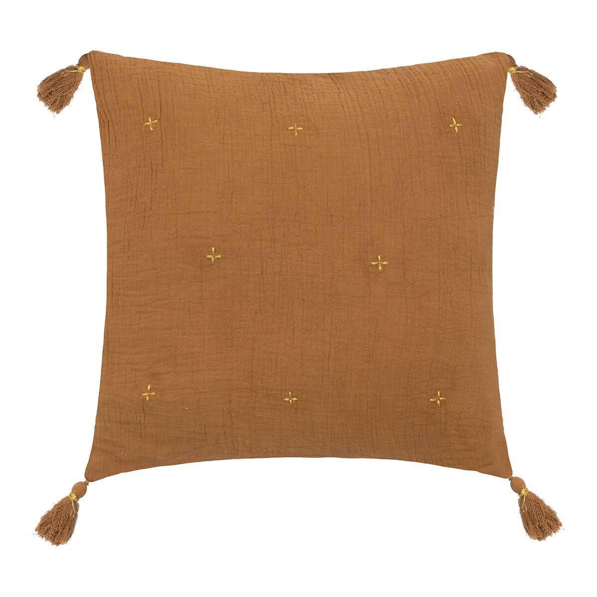 ATMOSPHERA Coussin déco à pompons  millo  40x40cm cannelle