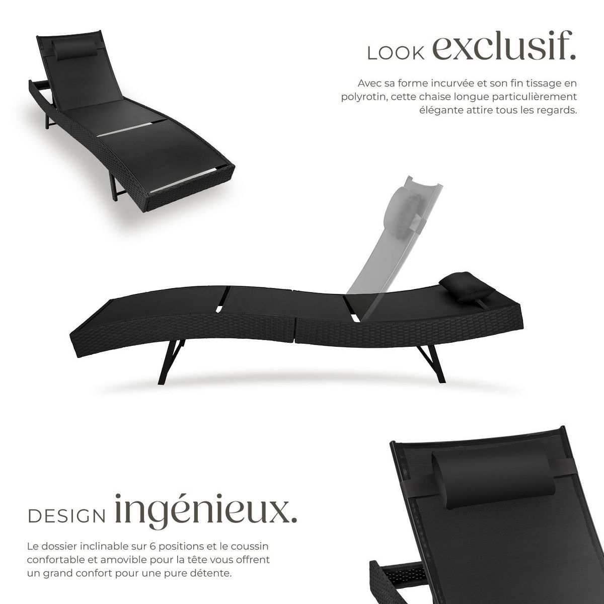 tectake Bain de soleil en rotin résistant et anti-UV noir