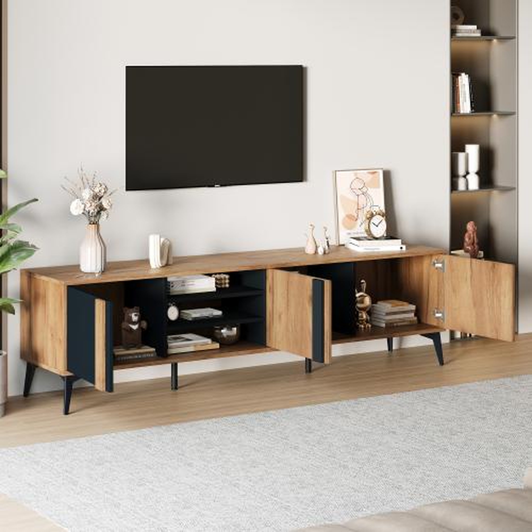 Voir la diapositive 5 : MERAX Meuble tv naturel+noir 180 cm panneau de particules