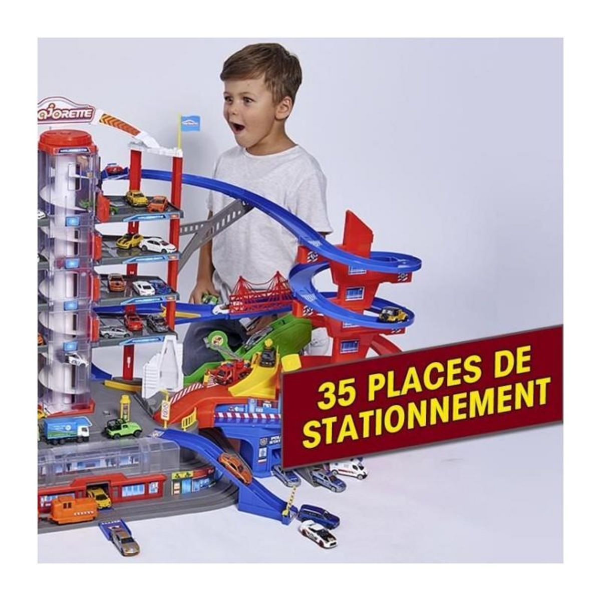 SMOBY Garage Super City Majorette avec 5 véhicule et 1 train - 7 niveaux - 128 x 78cm