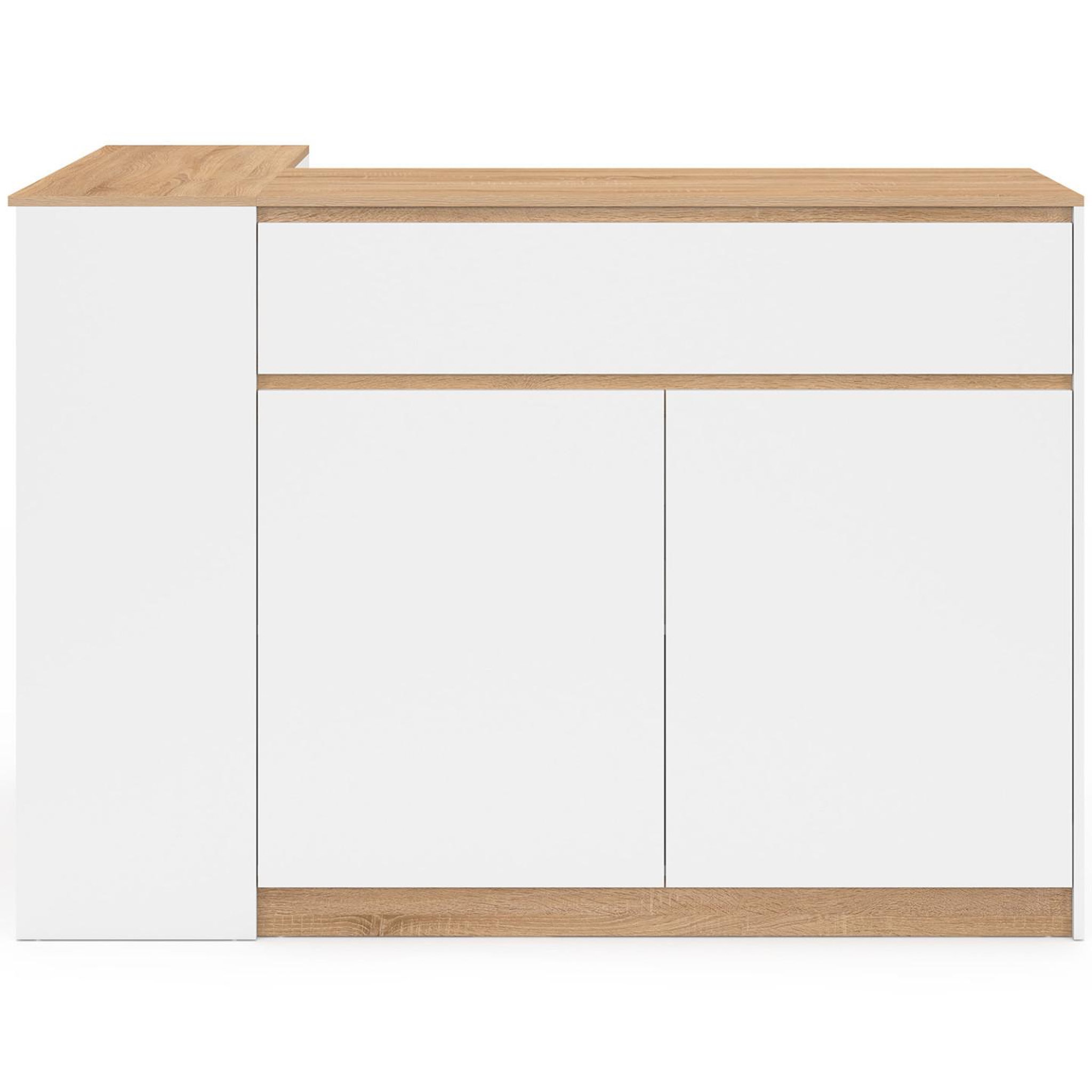 Voir la diapositive 6 : ID MARKET Ilot central tomi 130 cm 2 personnes double plateau bois blanc avec plan de travail façon hêtre