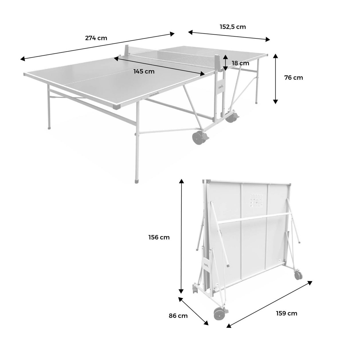 SWEEEK Table de ping pong OUTDOOR bleue - table pliable avec 2 raquettes et 3 balles. pour utilisation extérieure. sport tennis de table