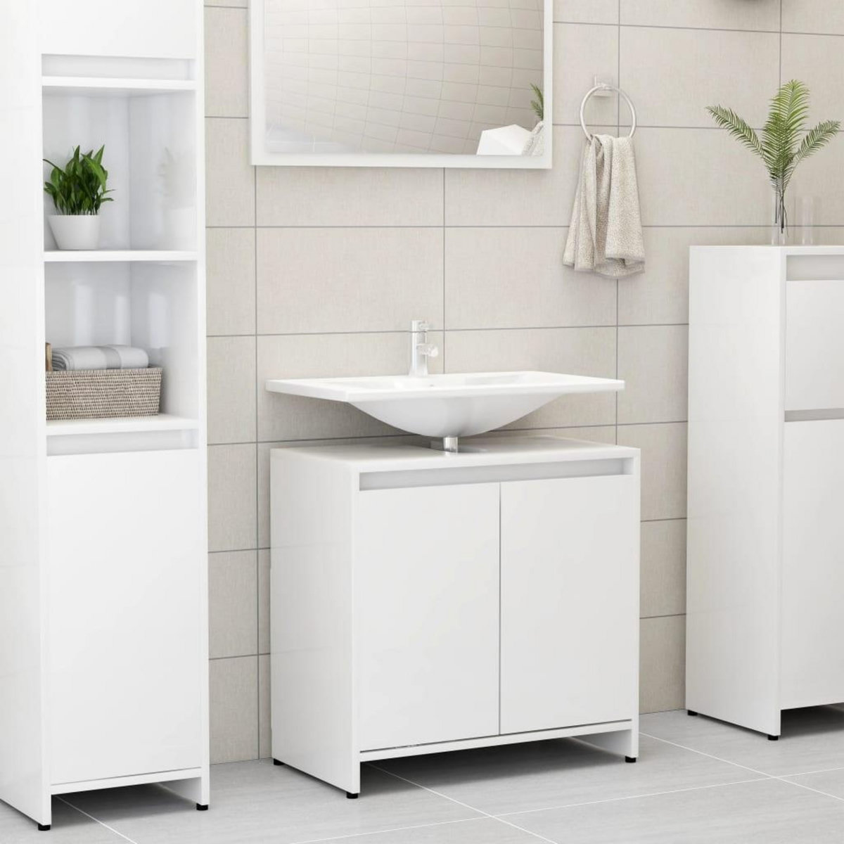 VIDAXL Armoire de salle de bain Blanc brillant Bois d'ingenierie