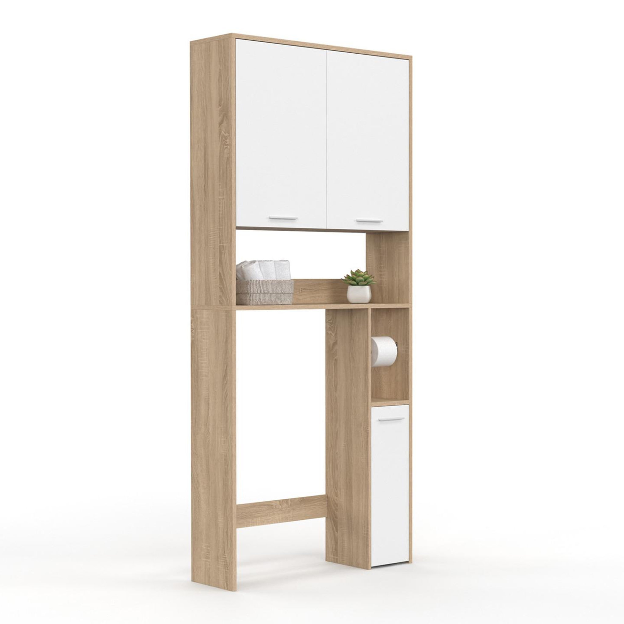 ID MARKET Meuble étagère dessus wc wallis bois façon hêtre et blanc