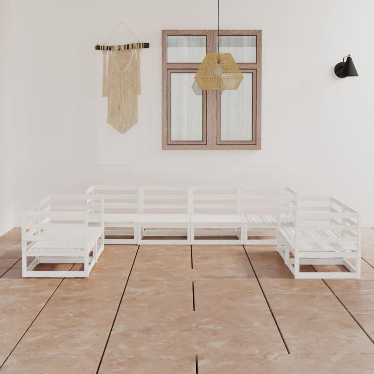 VIDAXL Salon de jardin 8 pcs Blanc Bois de pin massif