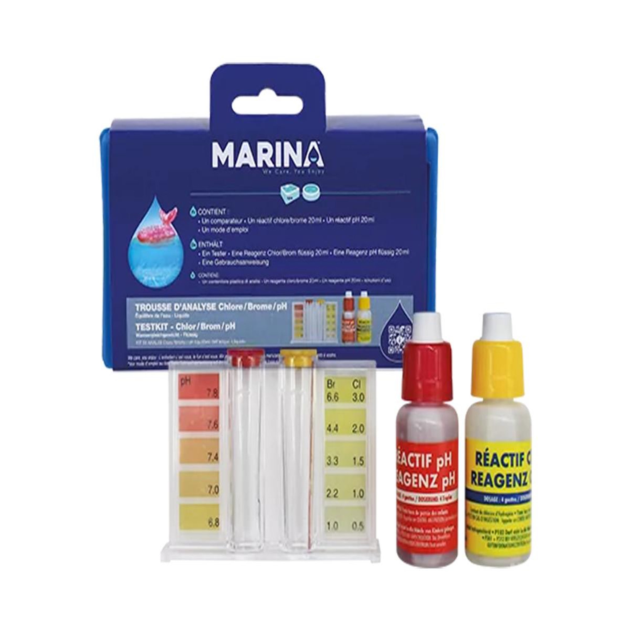 Voir la diapositive 2 : MARINA Trousse d'analyse eau piscine Chlore/Brome/pH - Marina