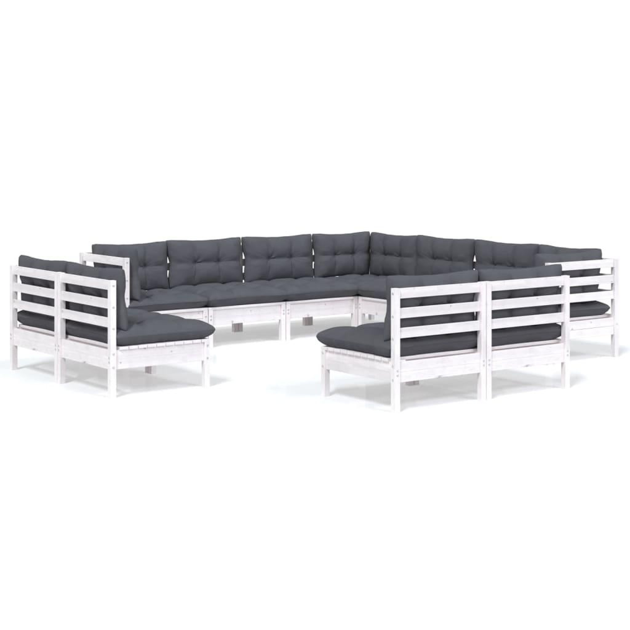 Voir la diapositive 2 : VIDAXL Salon de jardin 11 pcs avec coussins blanc bois de pin solide