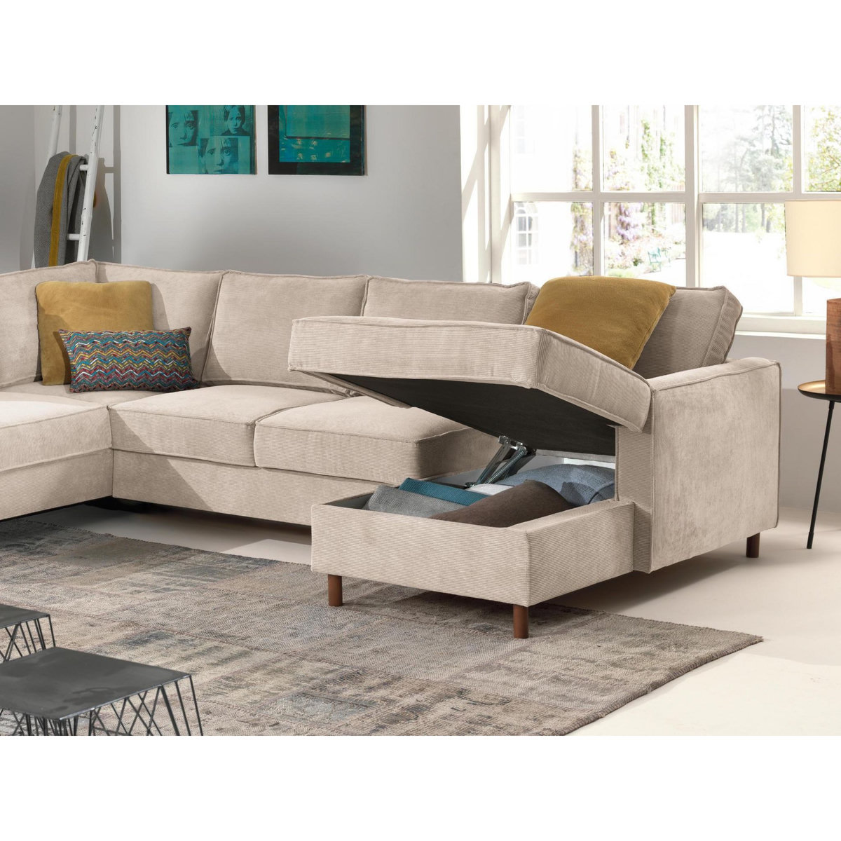 LISA DESIGN Jake - canapé panoramique d'angle gauche - convertible avec coffre - 7 places - en velours côtelé