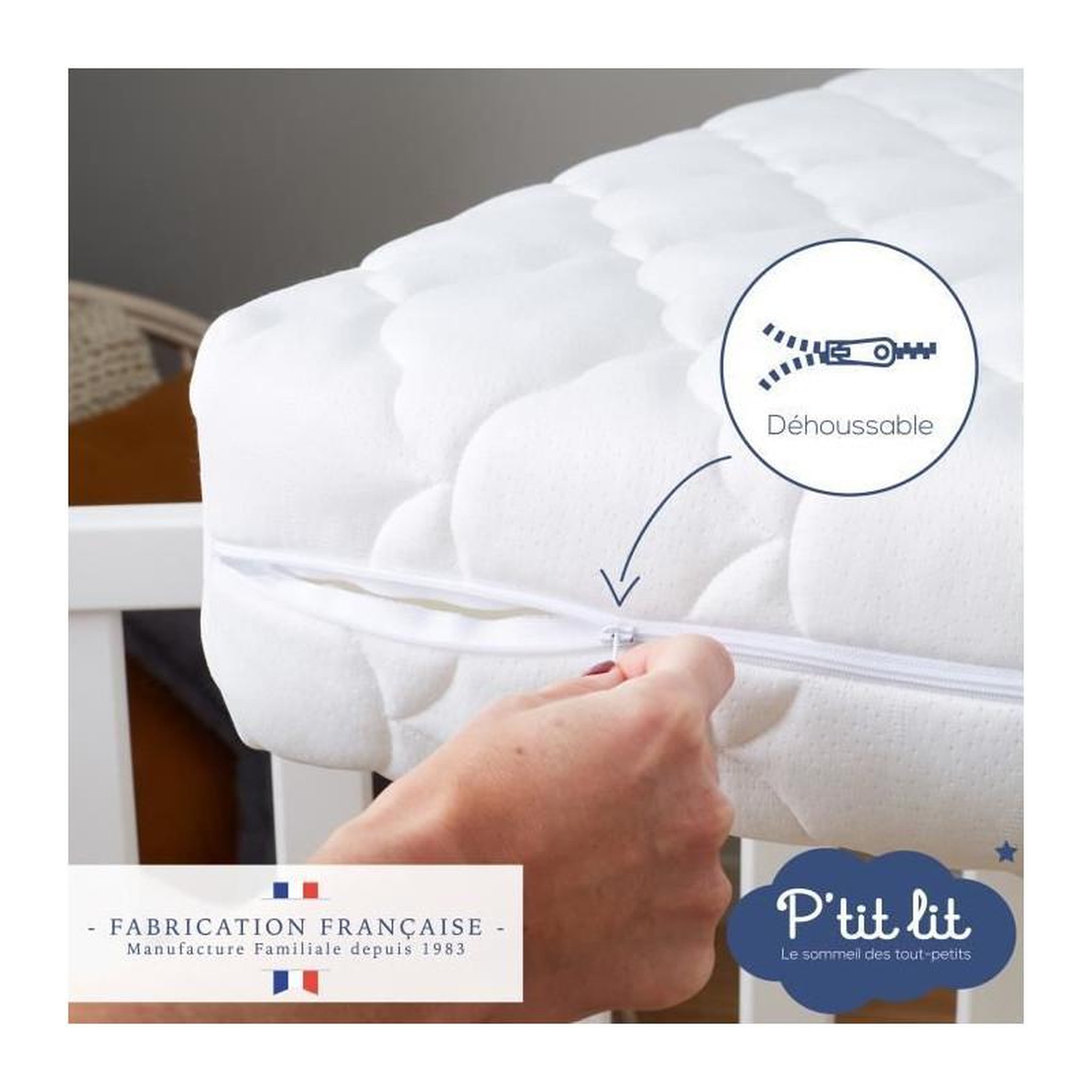 Voir la diapositive 4 : P'TIT LIT Matelas Bébé Bamboo - 70x140x10 cm - Viscose Douce - Déhoussable - Sans traitement chimique