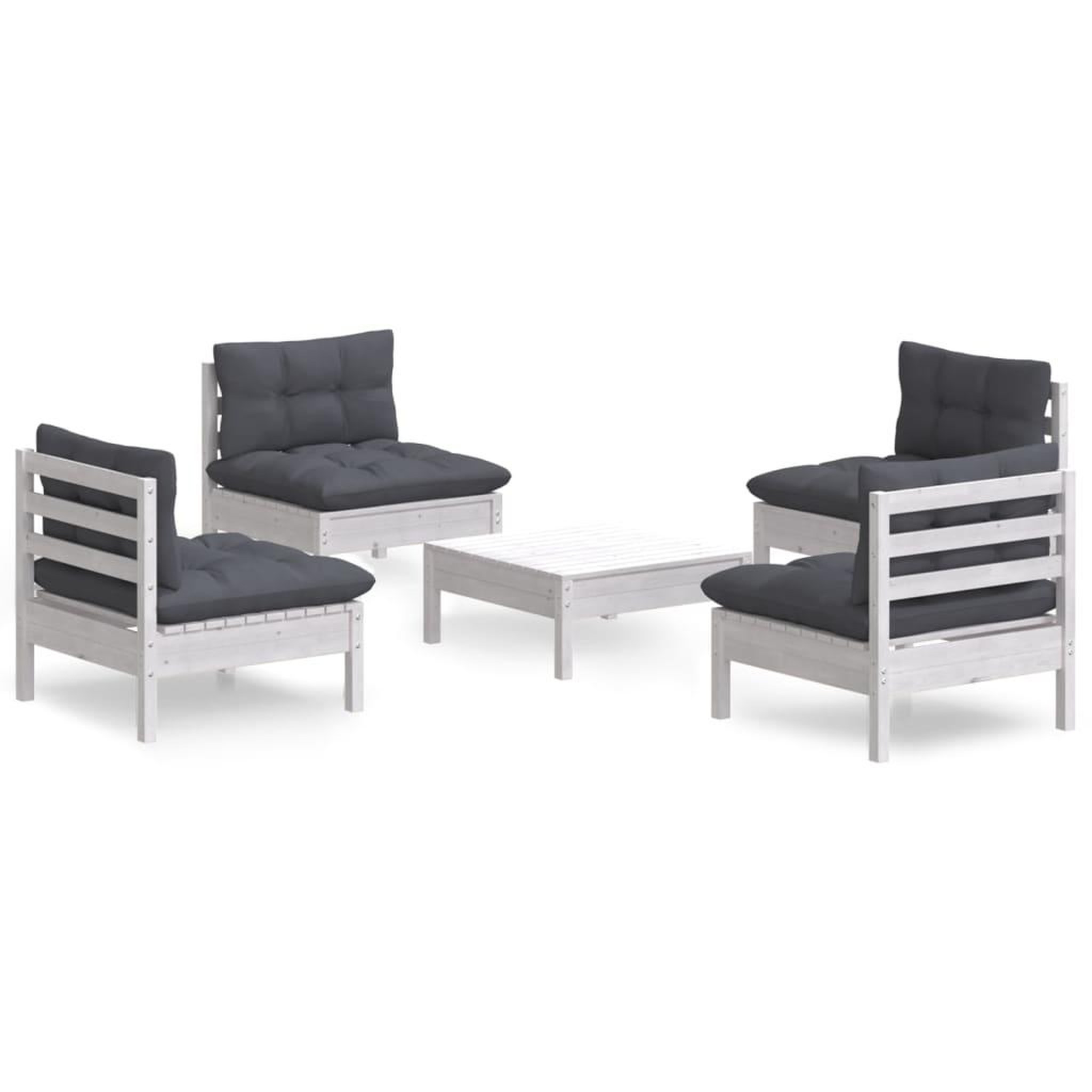 Voir la diapositive 2 : VIDAXL Salon de jardin 5 pcs avec coussins anthracite bois de pin
