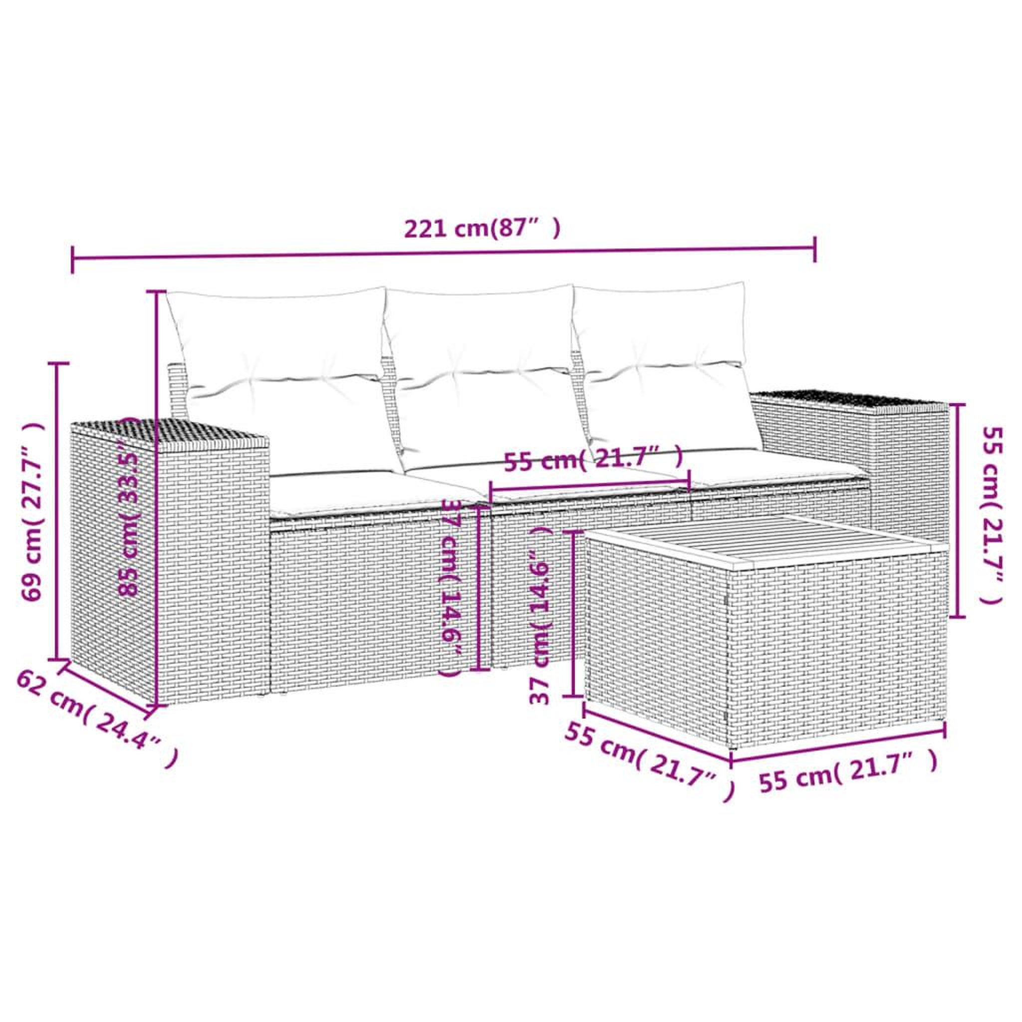 Voir la diapositive 3 : VIDAXL Salon de jardin 4 pcs avec coussins noir resine tressee