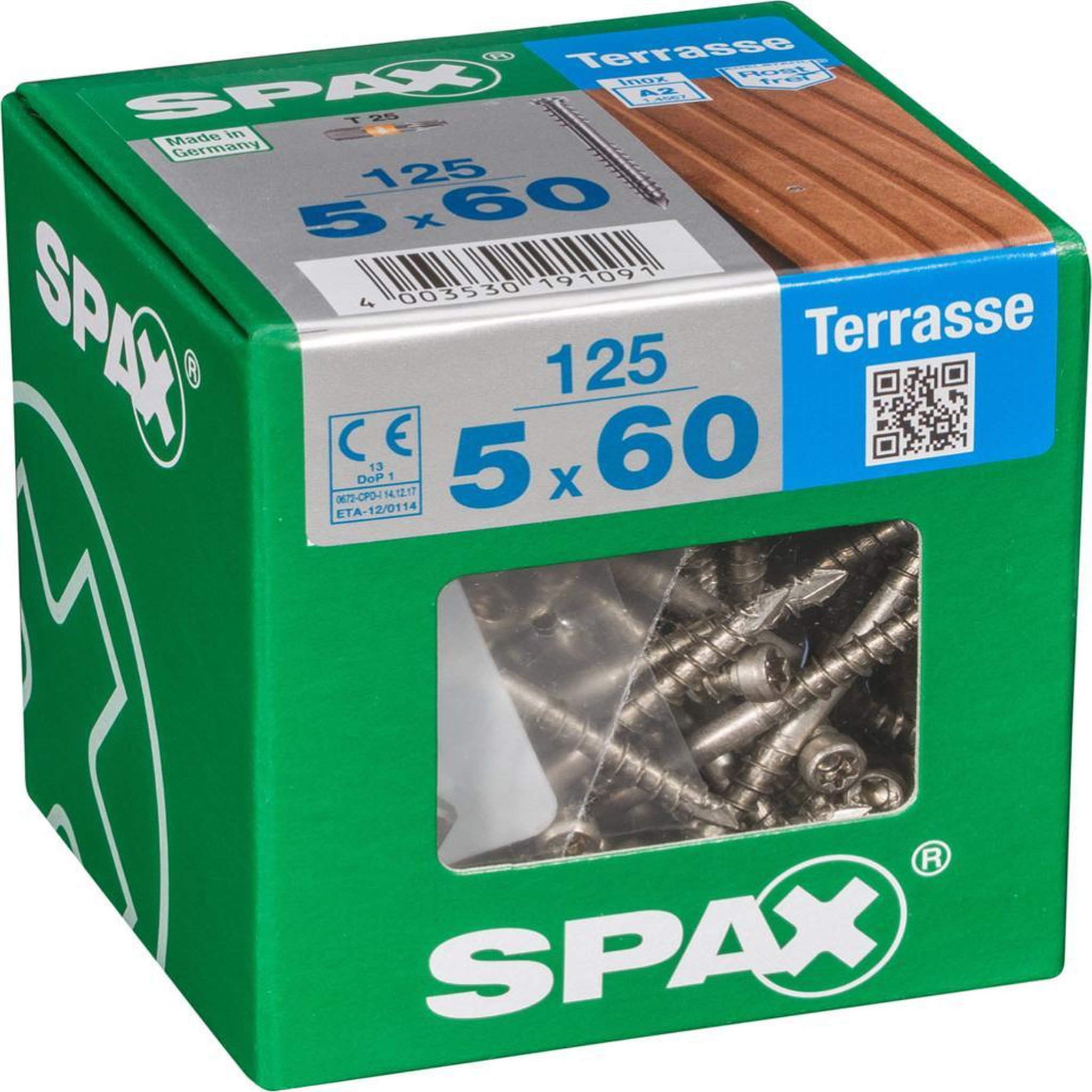 CENTRALE BRICO Lot de 125 vis inox tête cylindrique SPAX, Diam.5 mm x L.60 mm