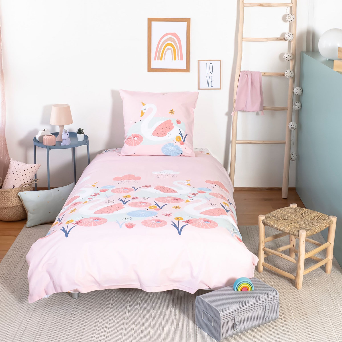 COTE DECO Parure housse de couette enfant coton 57 fils CLARA