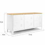 Voir la diapositive 5 : ID MARKET Buffet bas 113 cm ESTER 3 portes métal blanc plateau bois design industriel