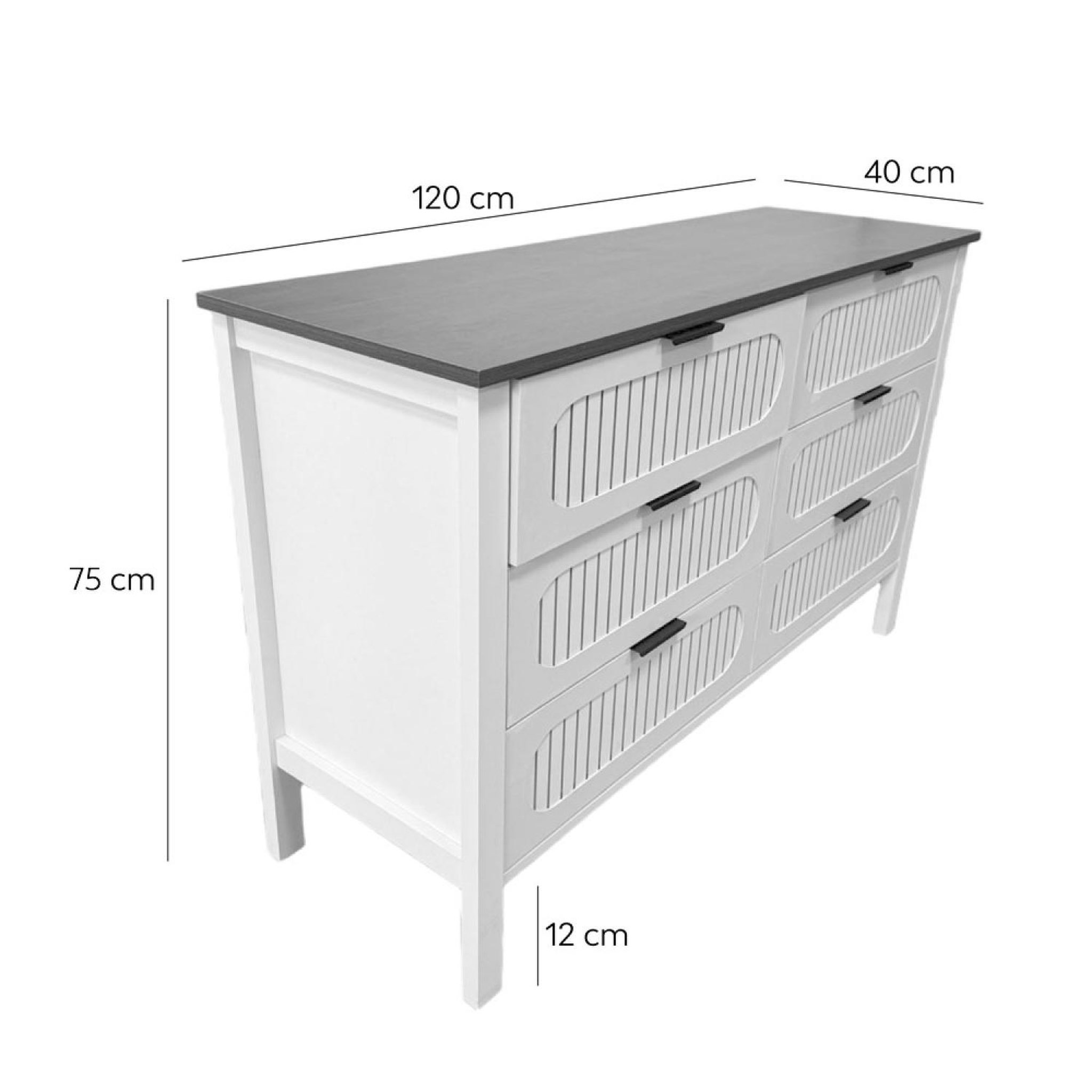 Voir la diapositive 6 : CONCEPT USINE Commode 6 tiroirs blanc rainuré et bois 120cm brix